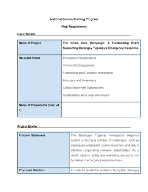 Project proposal - notes - I. THE TITLE II. PROJECT PROPONENTS III ...