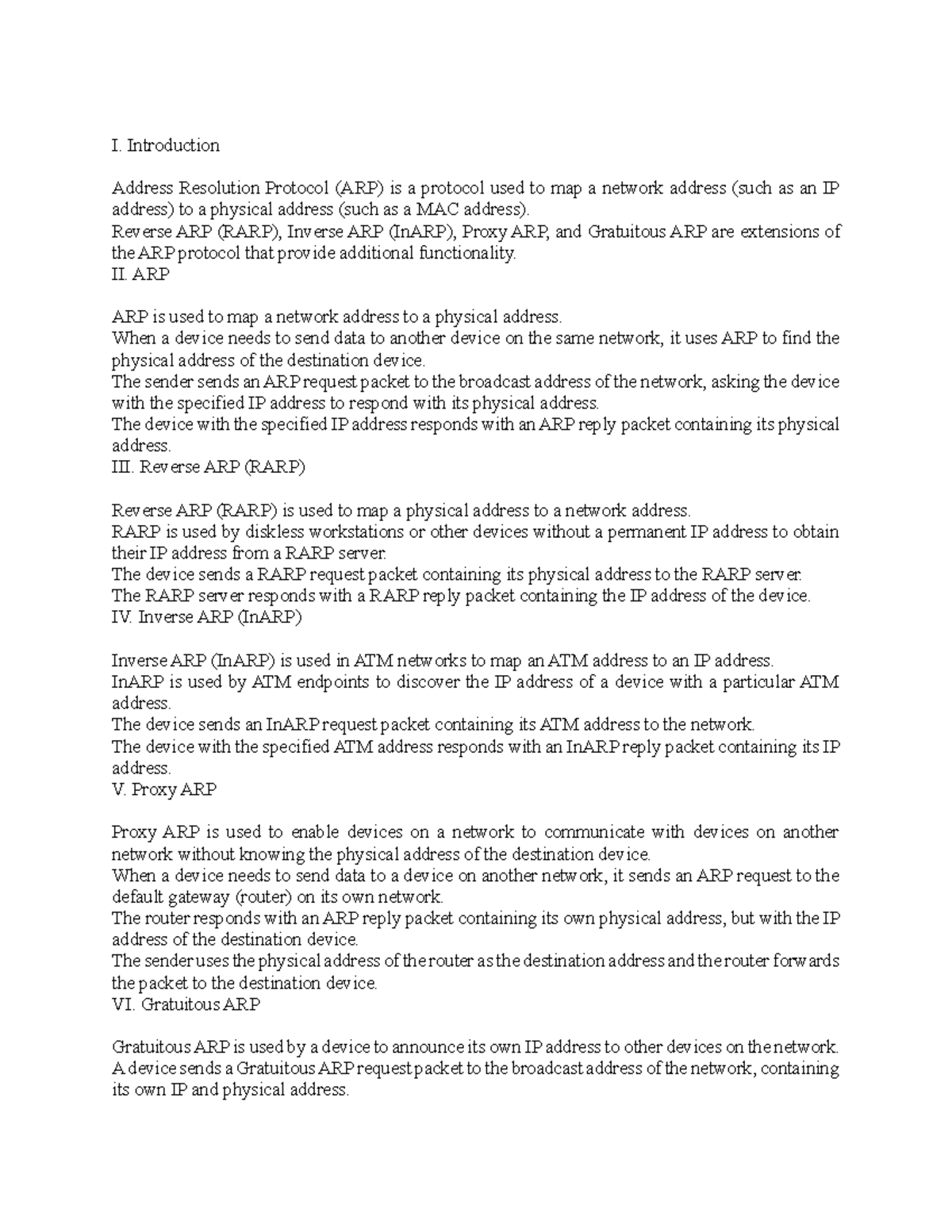 ARP - ganga - I. Introduction Address Resolution Protocol (ARP) is a ...