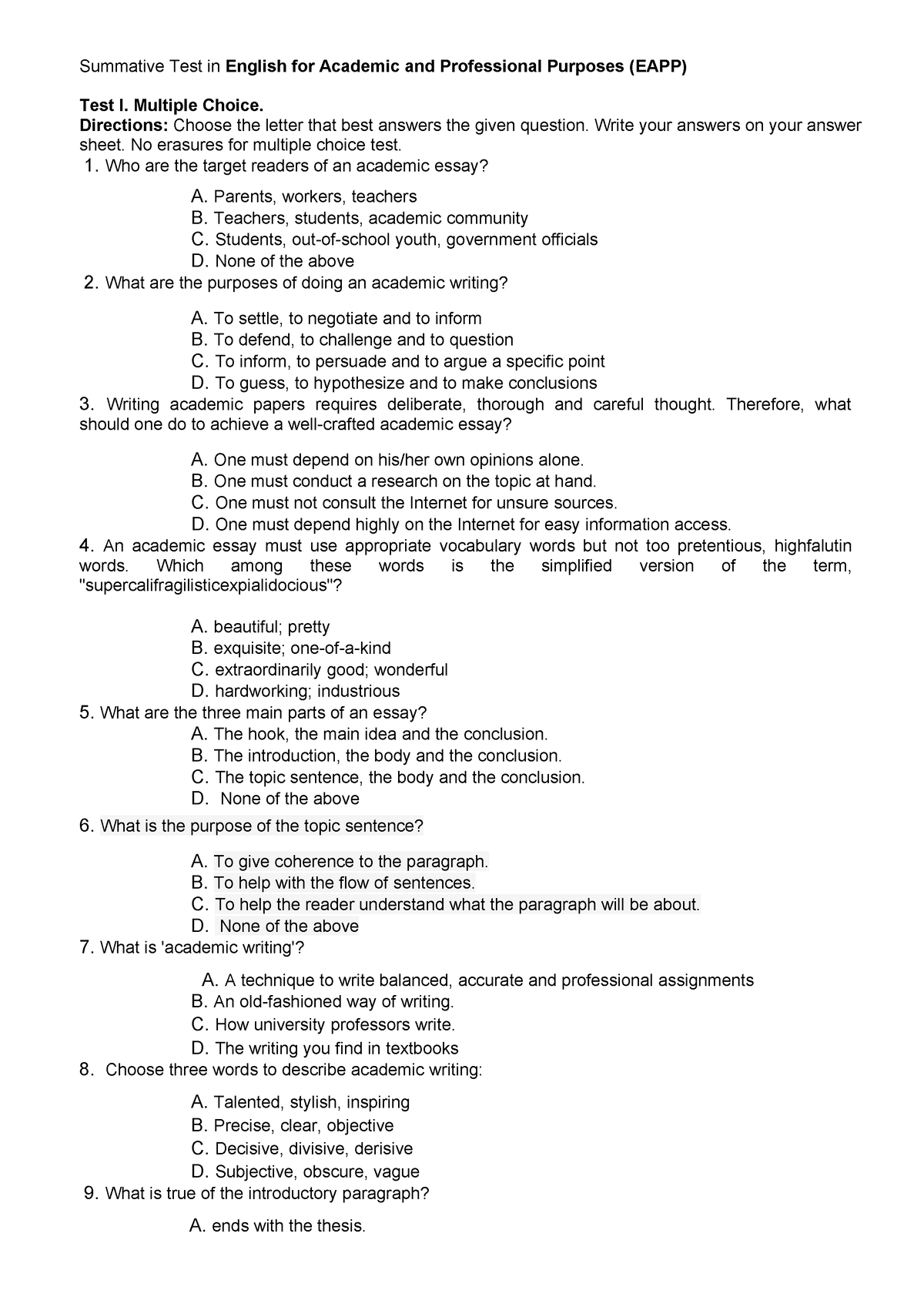 Summative EAPP (Q1) Lesson 1-3 - Summative Test in English for Academic ...