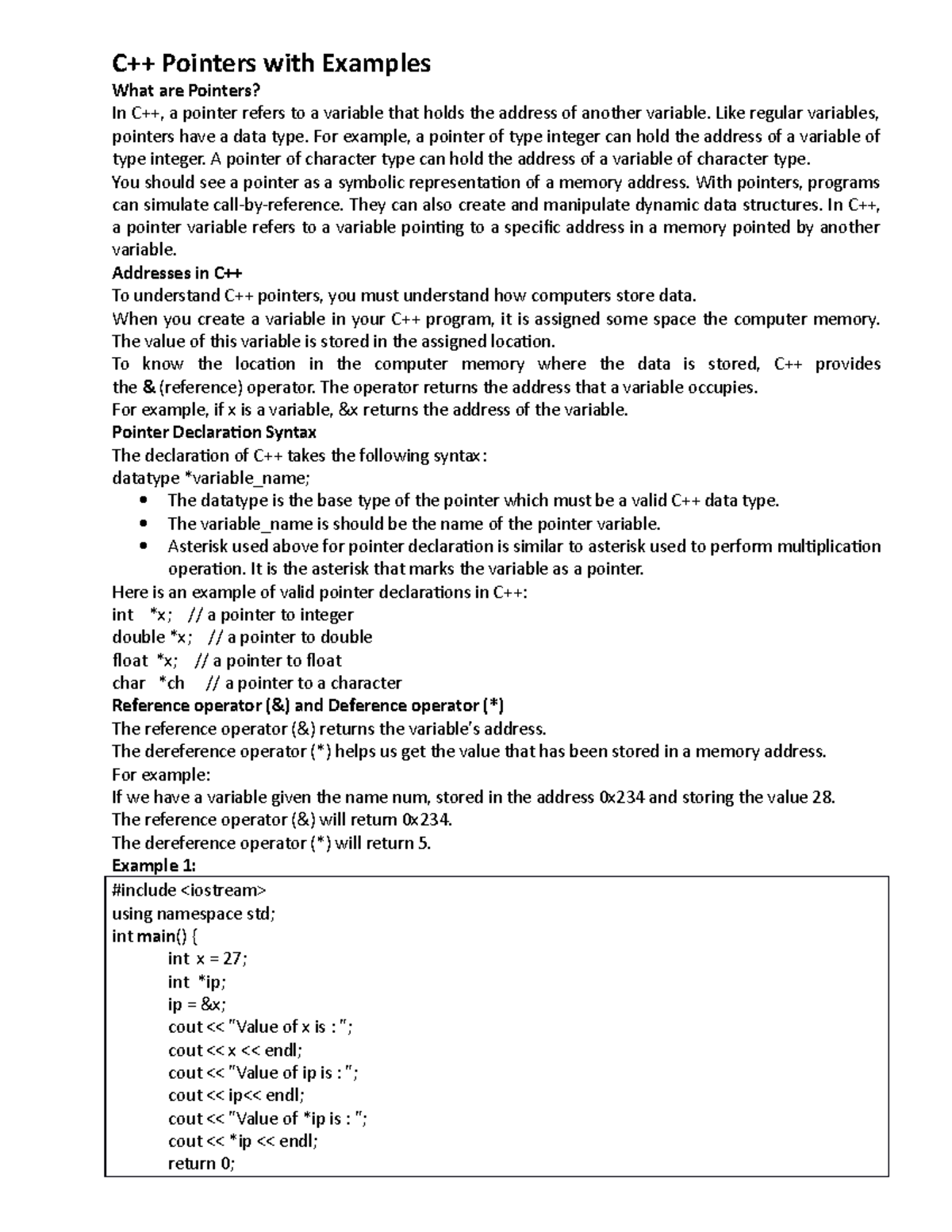 Pointers with Examples - C++ Pointers with Examples What are Pointers ...