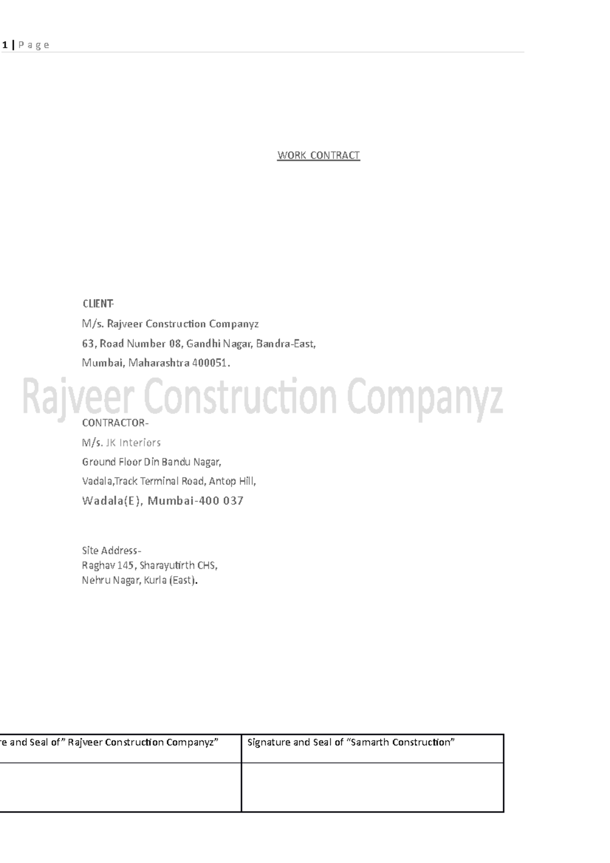 WO for Tiling - business res - WORK CONTRACT CLIENT- M/s. Rajveer ...
