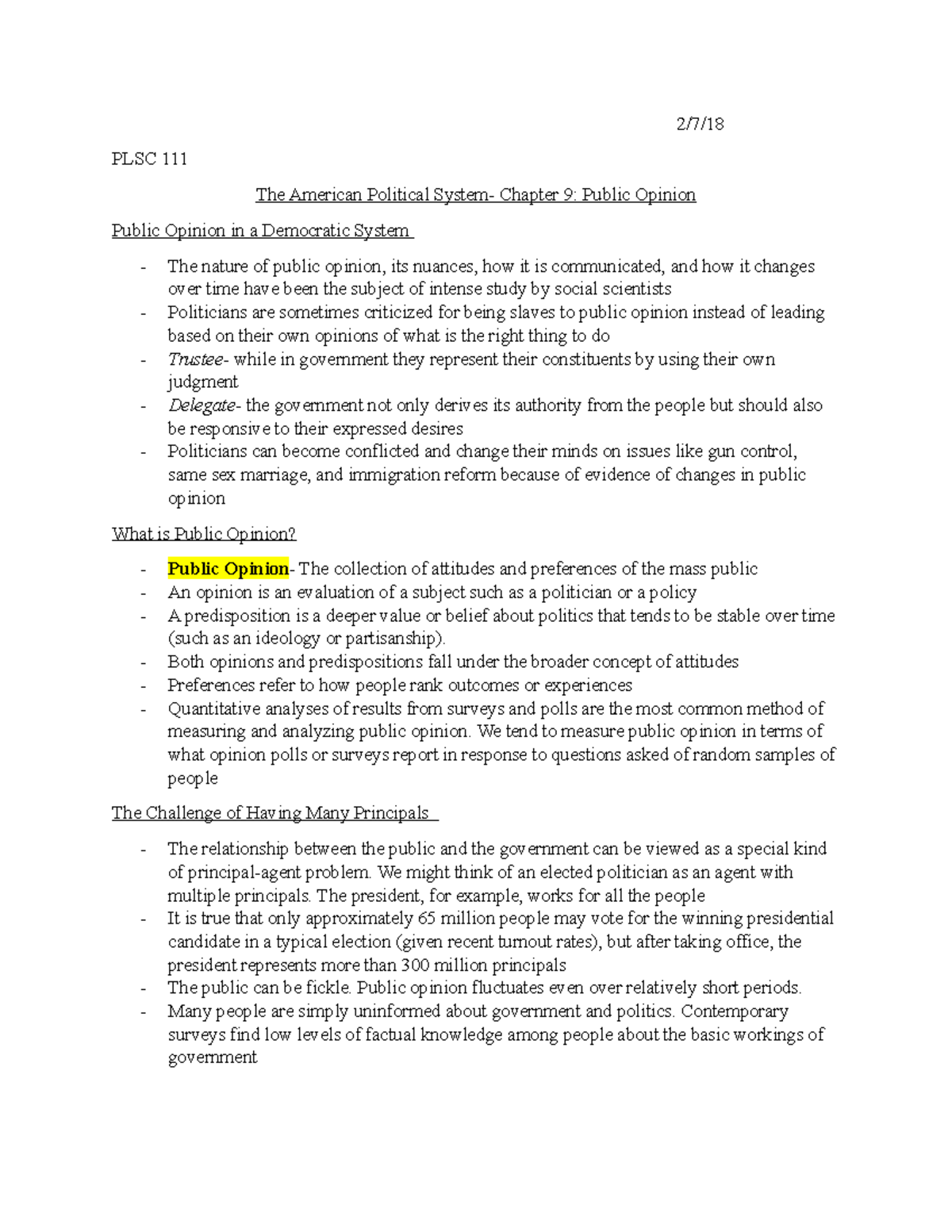 PLSC 111 Ch 9 Public Opinion - PLSC The American Political Chapter 9 ...