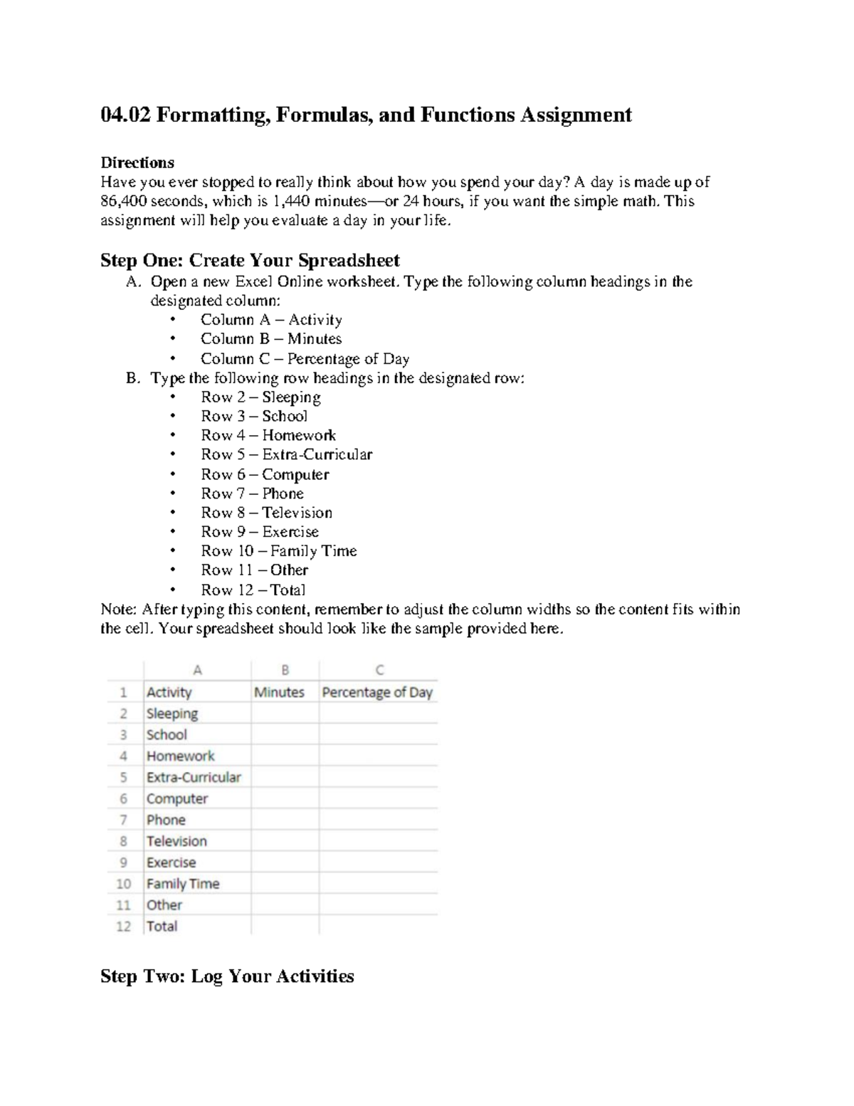 04.02 Formatting, Formulas, and Functions Directions 04 Formatting