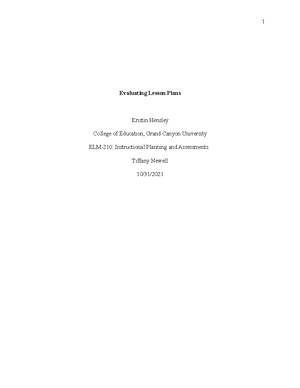 Elm 210 Topic 6 Assignment Benchmark Mj Lesson Plan Template Section