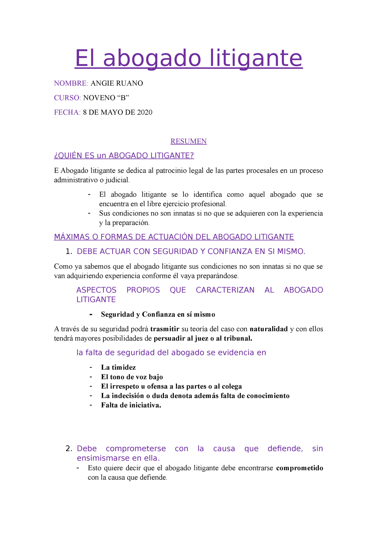 EL Abogado Litigante 3ERA Clase - El Abogado Litigante NOMBRE: ANGIE ...