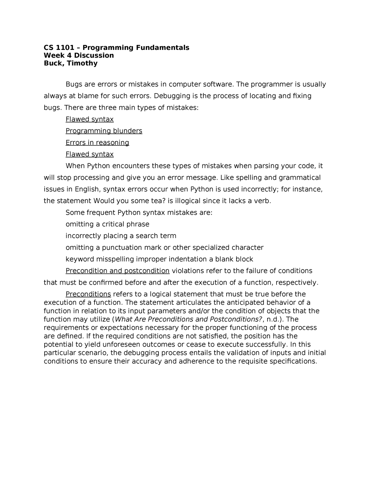 CS Week 4 Discssion - Discussion - CS 1101 – Programming Fundamentals ...