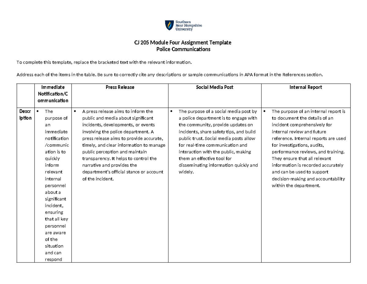 CJ 205 Module Four Assignment Template - CJ 205 Module Four Assignment ...