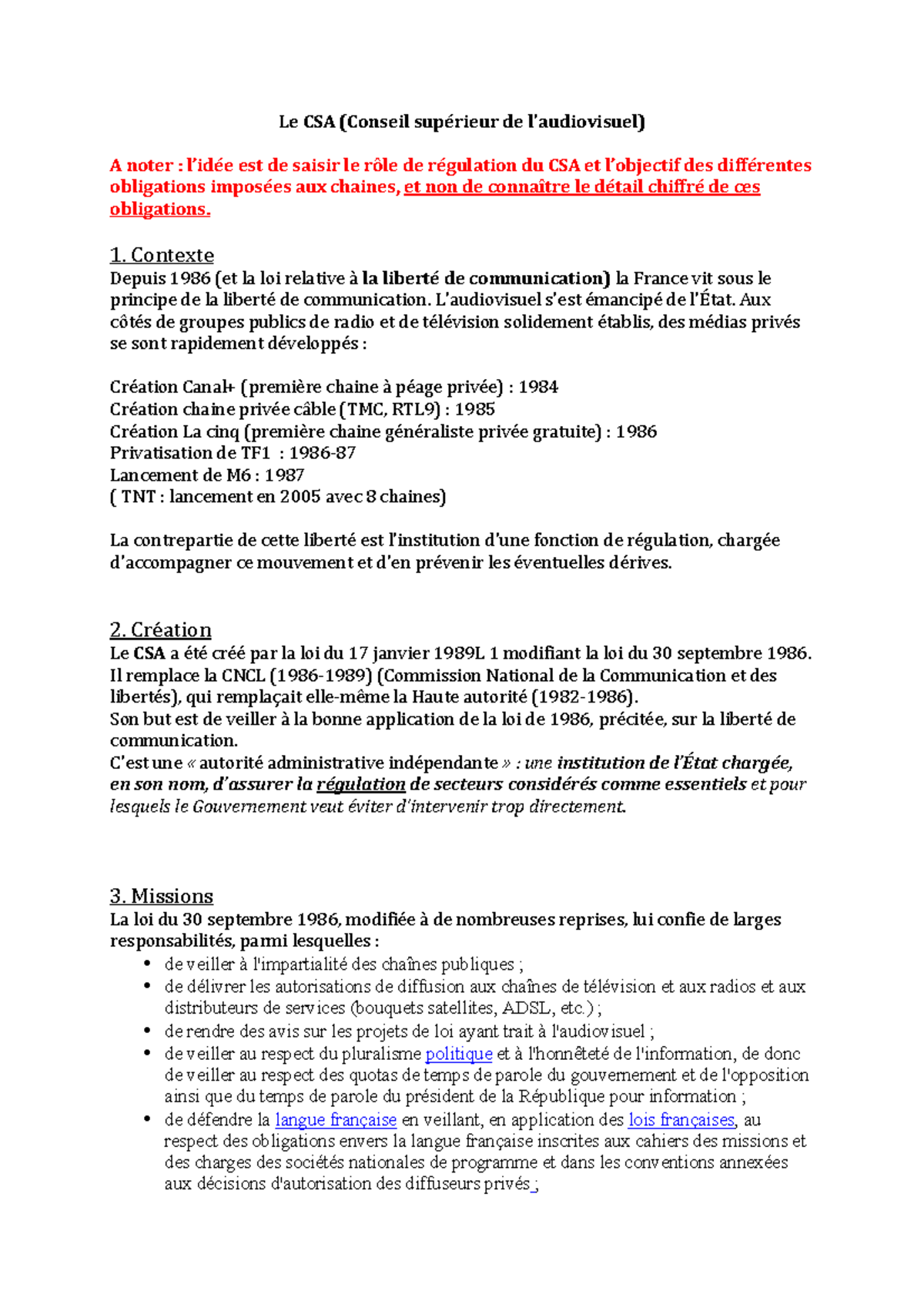 Régulation du CSA Récapitulatif - Le CSA (Conseil supérieur de l ...