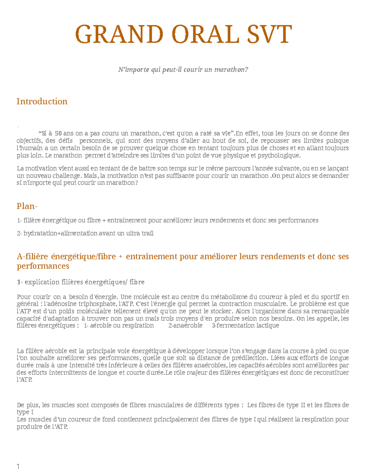 Grand ORAL SVT - lgycep - GRAND ORAL SVT N'importe qui peut-il courir ...