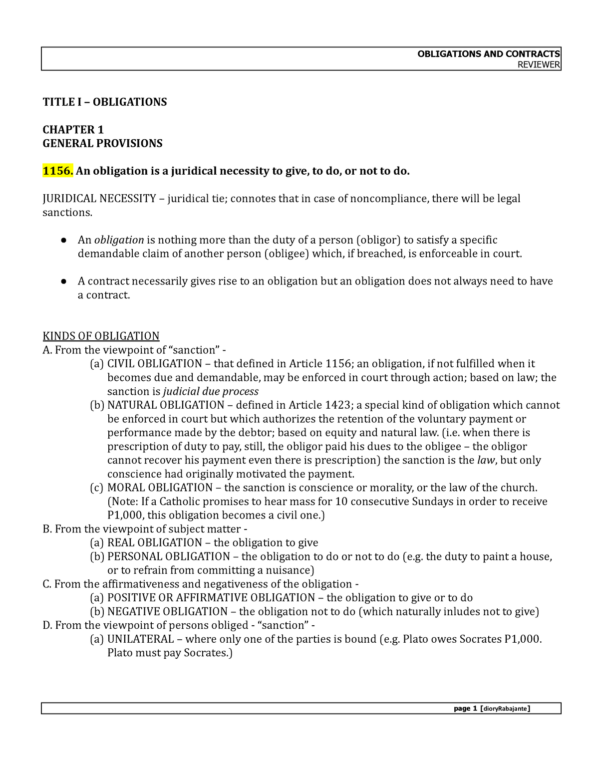 251558560-Oblicon-Reviewer.doc - REVIEWER TITLE I – OBLIGATIONS CHAPTER ...