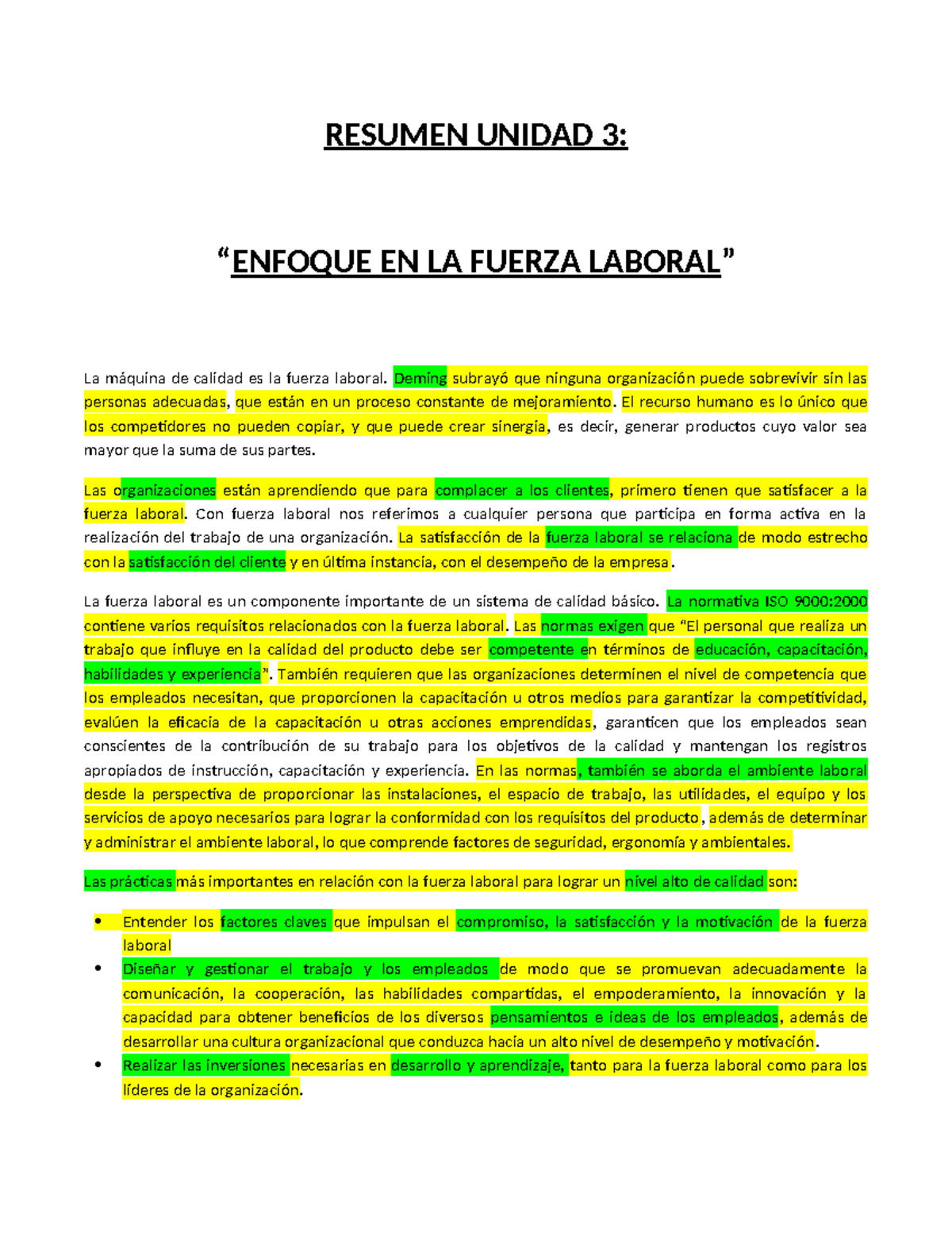 Resumen Unidad 3 Resumen Unidad 3 “enfoque En La Fuerza Laboral” La Máquina De Calidad Es La 7556