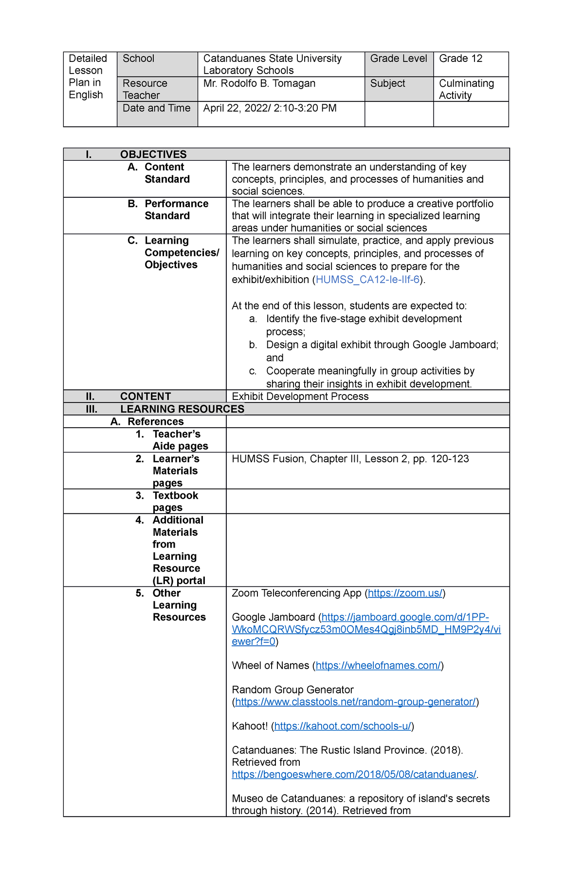 DLP FOR Final DEMO Final COPY - Detailed Lesson Plan In English School ...