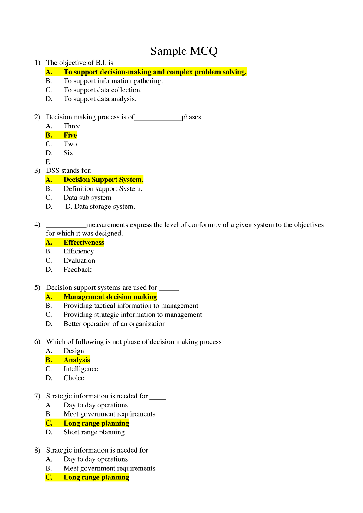 BI Sample MCQ For Practice - The Objective Of B. Is Sample MCQ A. To ...