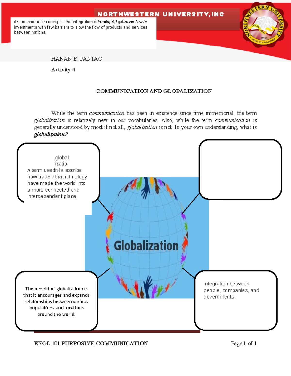 Activity 4 Globalization - HANAN B. PANTAO Activity 4 COMMUNICATION AND ...