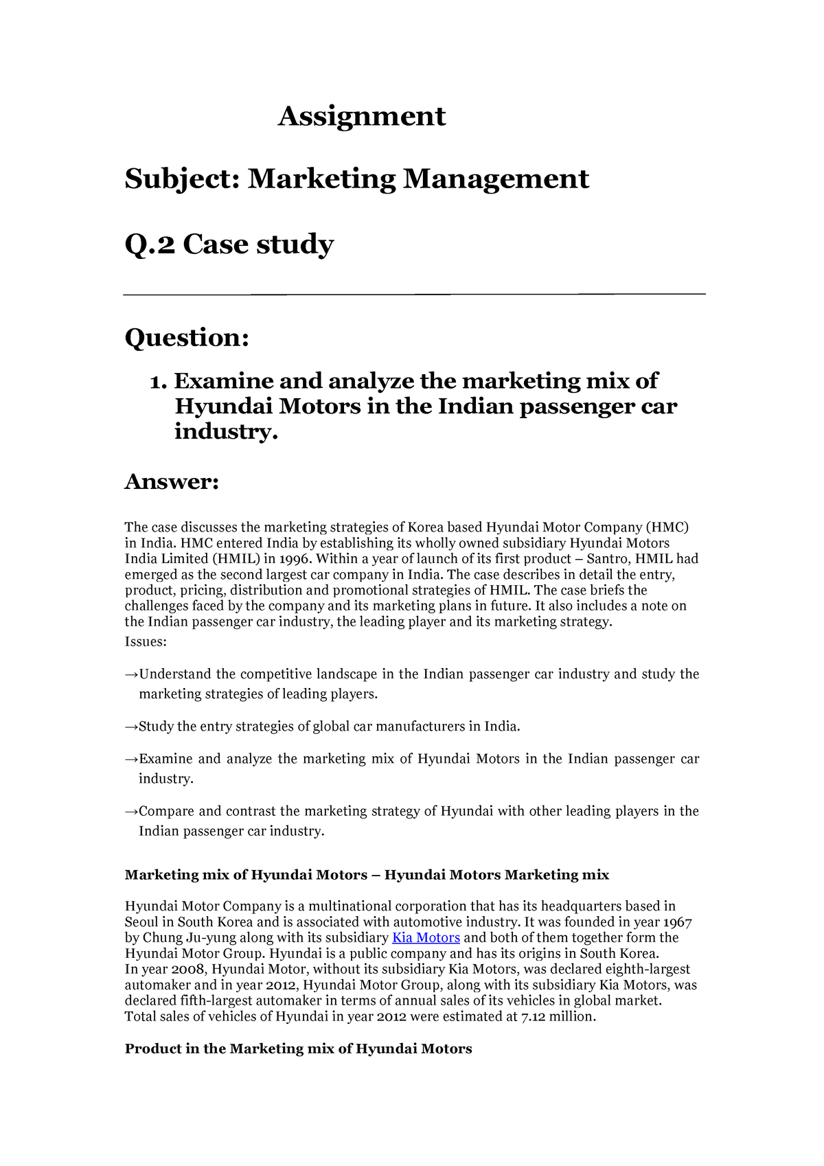 marketing management case study questions and answers