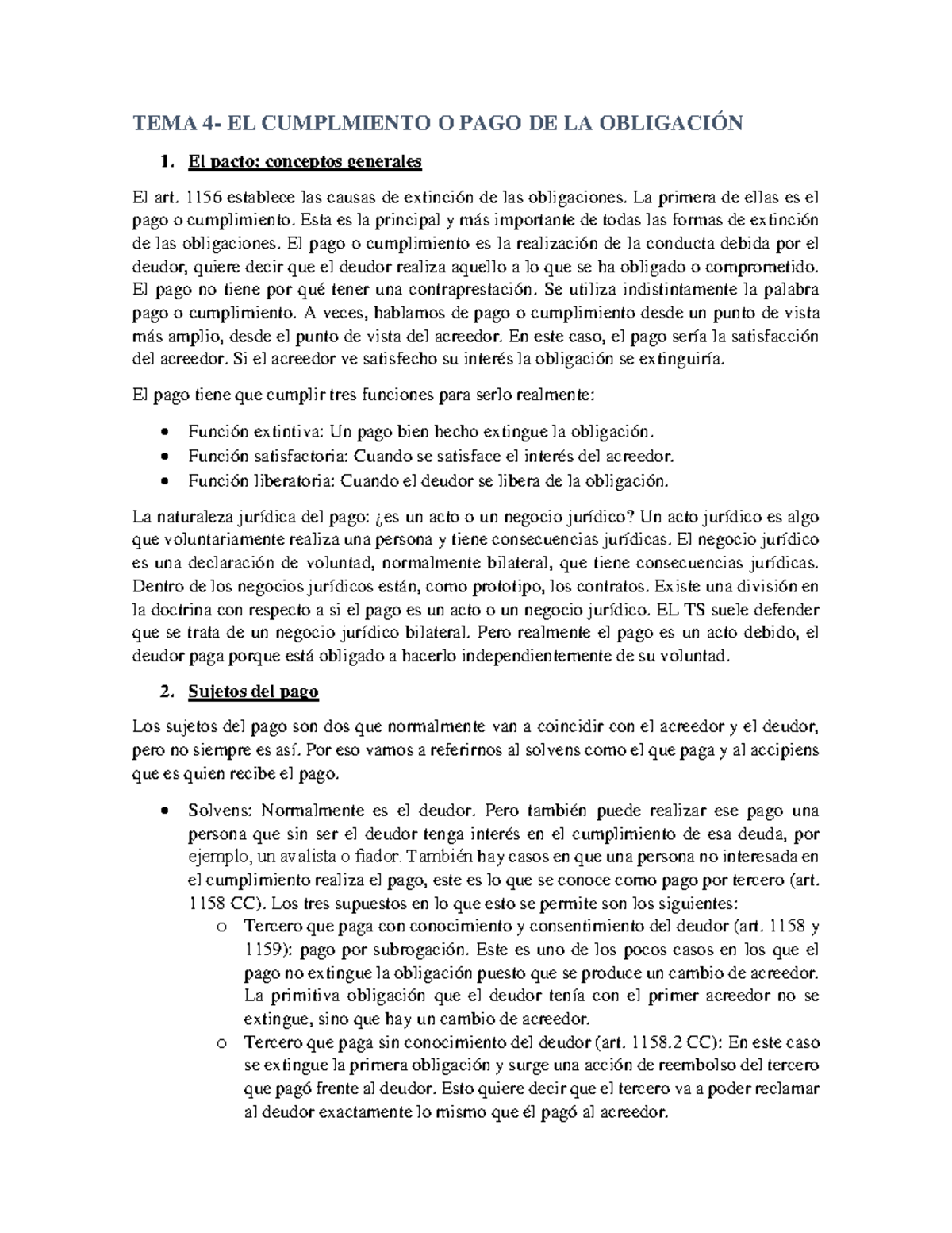 TEMA 4-incumplimiento o pago de la obligacion - TEMA EL CUMPLMIENTO O ...