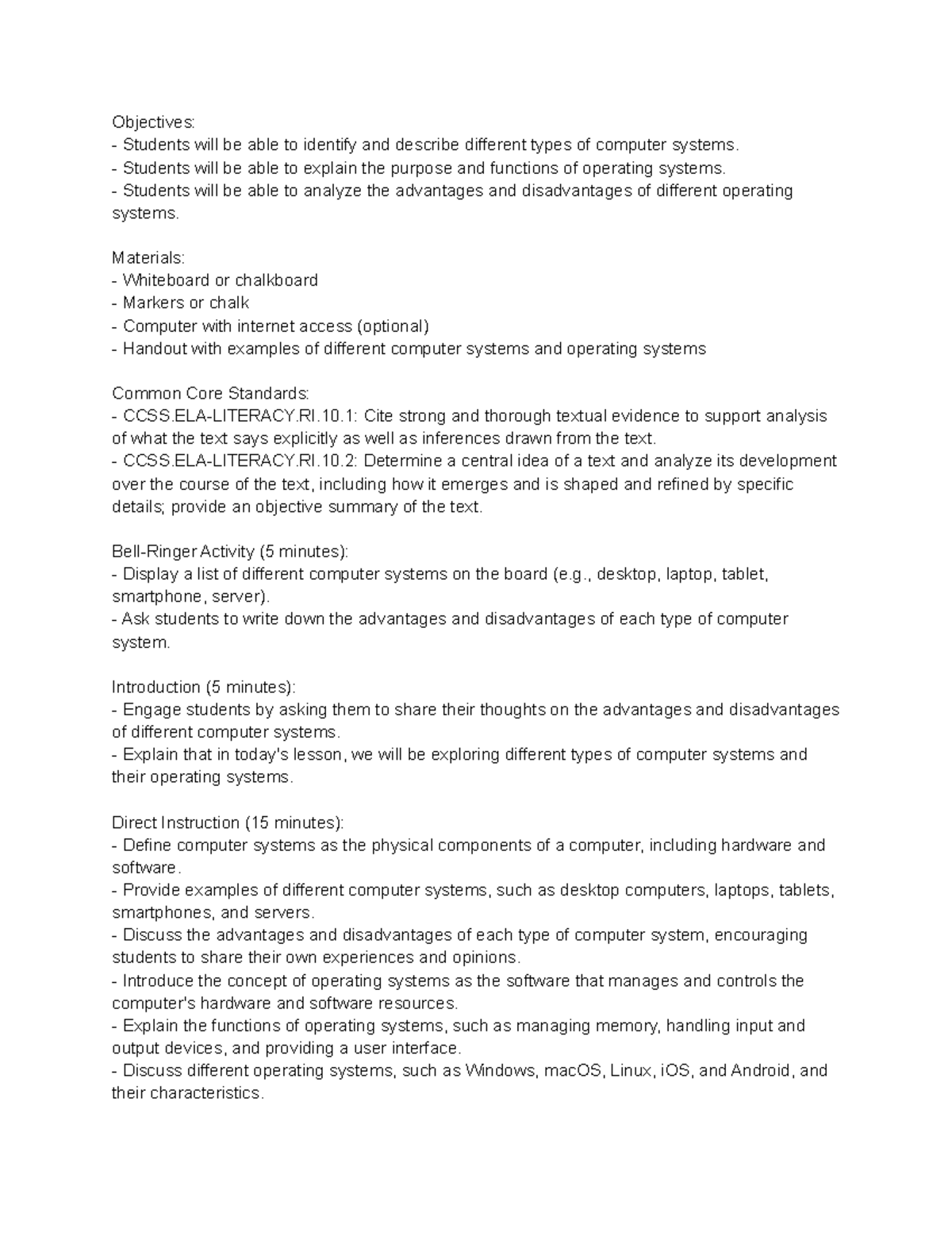 Untitled document - css 10 - Objectives: Students will be able to ...