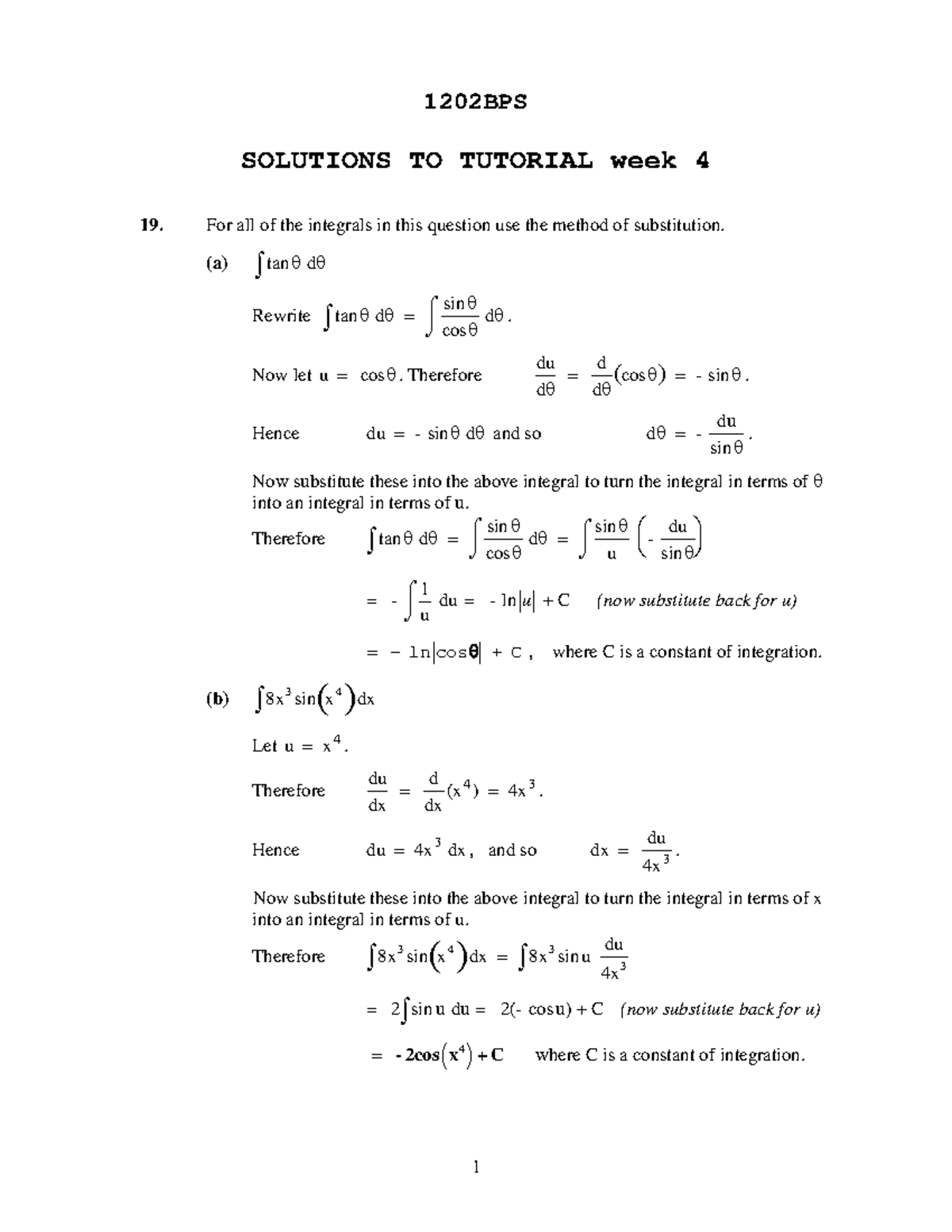 Tutew4 - Solns - 1202BPS SOLUTIONS TO TUTORIAL week 4 19. For all of ...