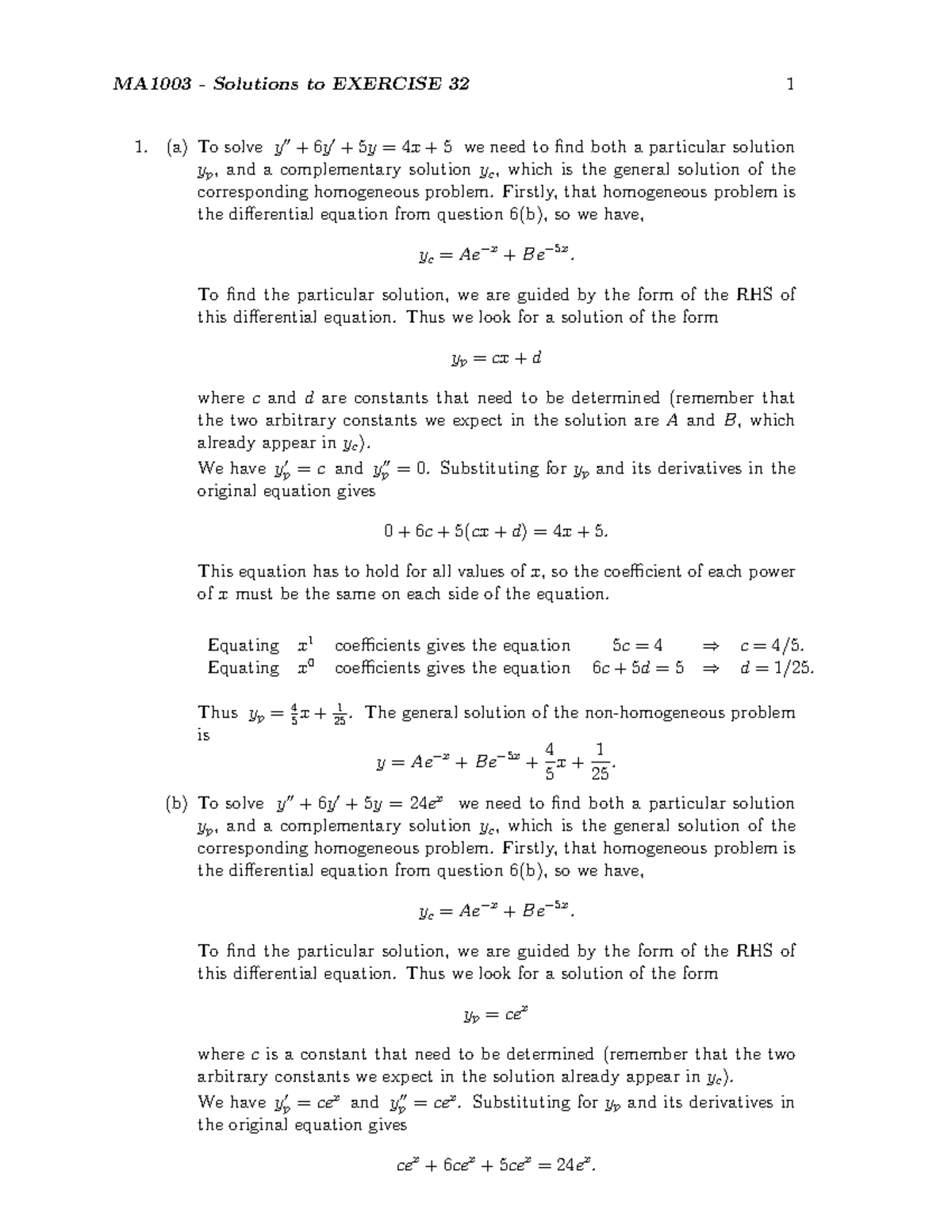 exercise-32-solutions-a-to-solve-y-6y-5y-4x-5-we-need-to