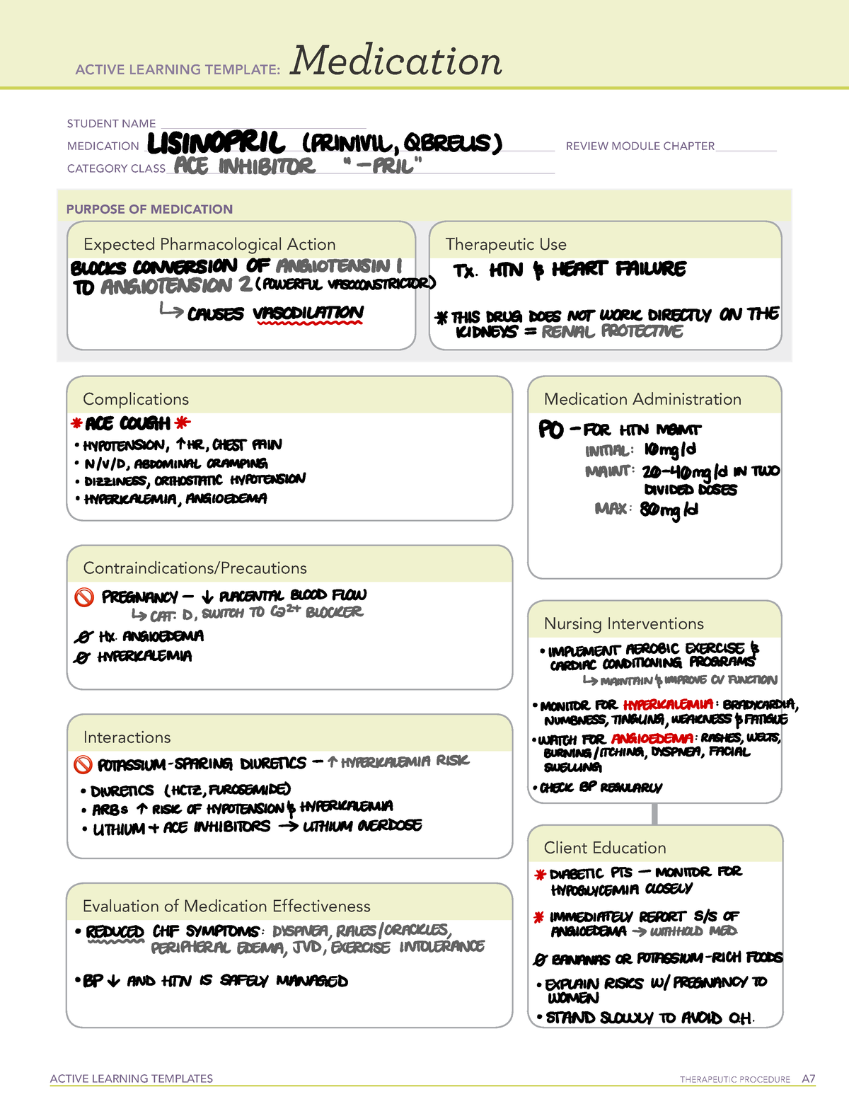 Lisinopril Heart Meds ATI Active Learning Template ACTIVE