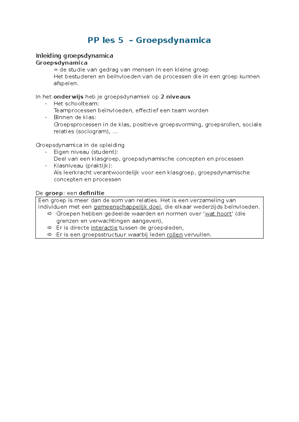 PP - Les 5 - Samenvatting Pedagogische Professionaliteit - PP Les 5 ...