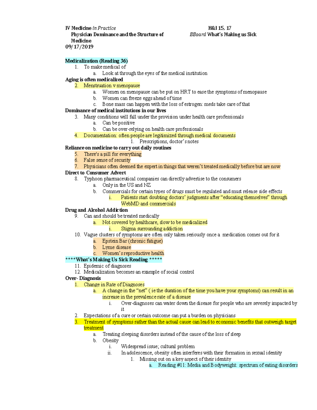 09 17 2019 - Lecture notes 3 - IV Medicine in Practice H&I 15, 17 ...