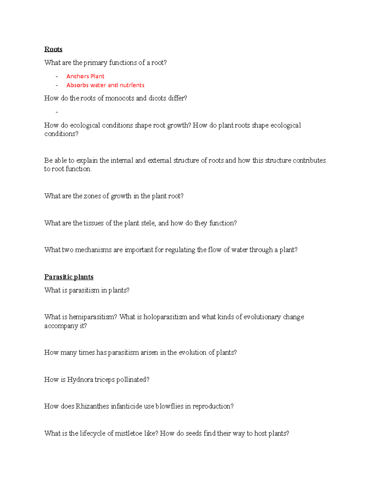 botany-exam-2-review-roots-what-are-the-primary-functions-of-a-root