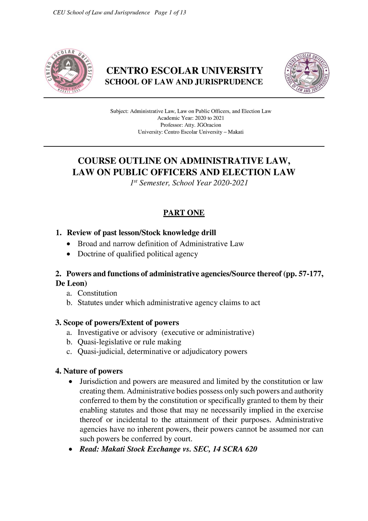 Study Guide - Administrative Law, Law On Public Officers, And Election ...