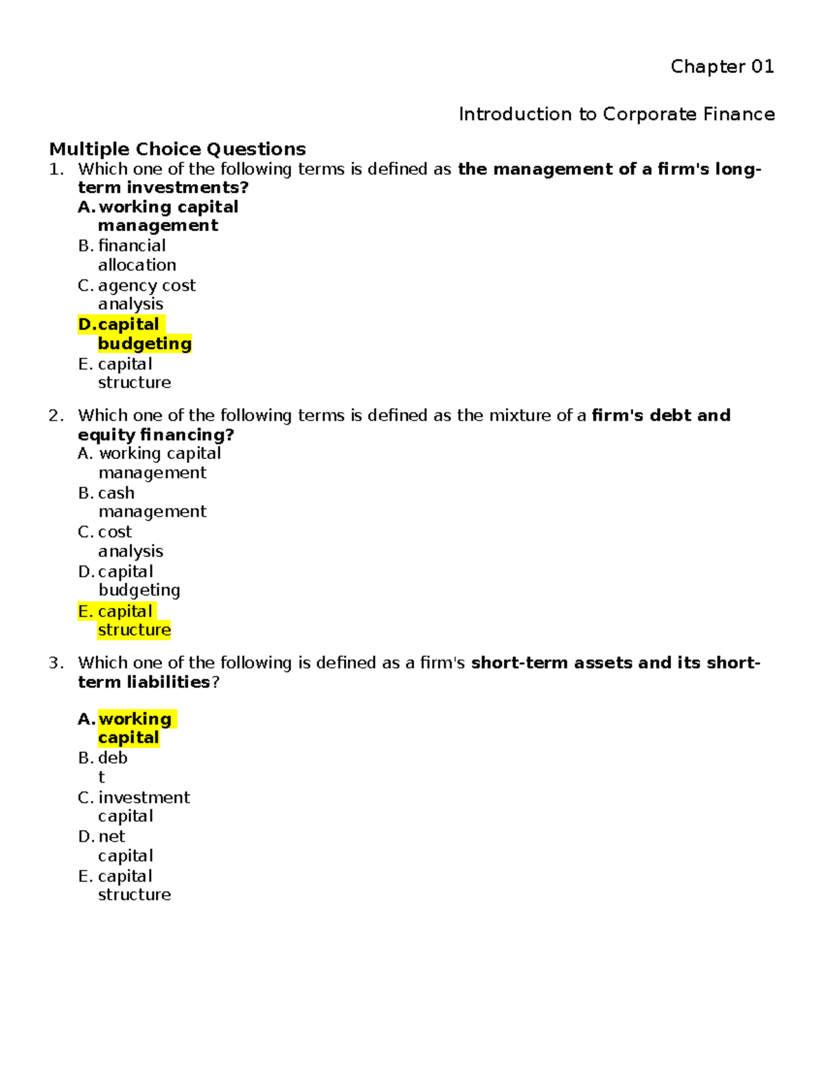 1 - afann - Chapter 01 Introduction to Corporate Finance Multiple ...