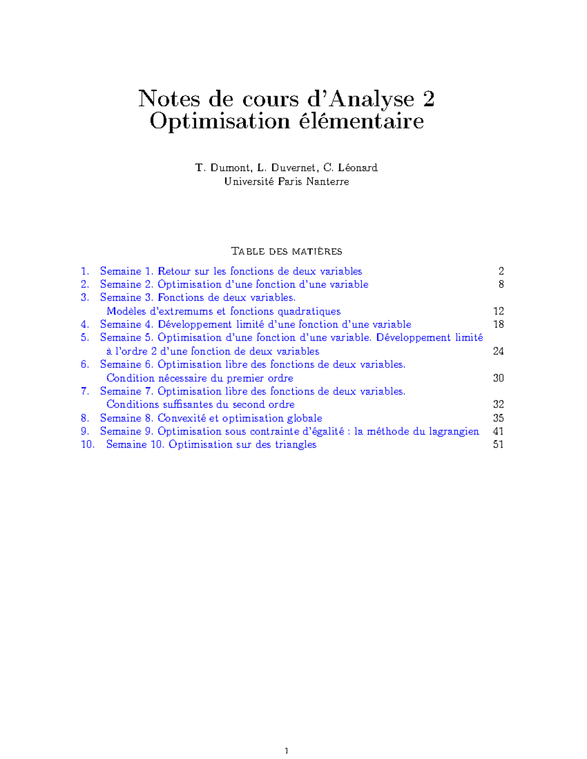 Notes de cours 2022 - Notes de cours d’Analyse 2 Optimisation ...