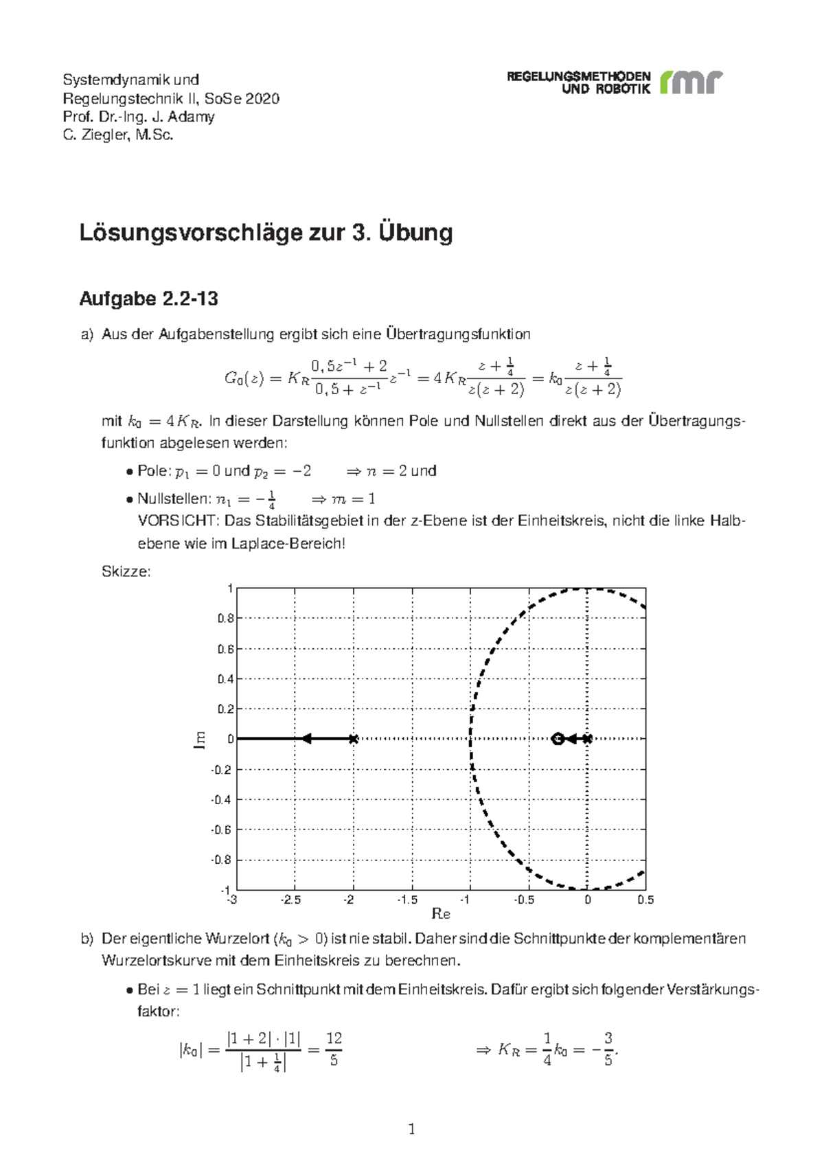 03 Musterloesung SDRT2 (Adamy) 2020 - Systemdynamik Und ...