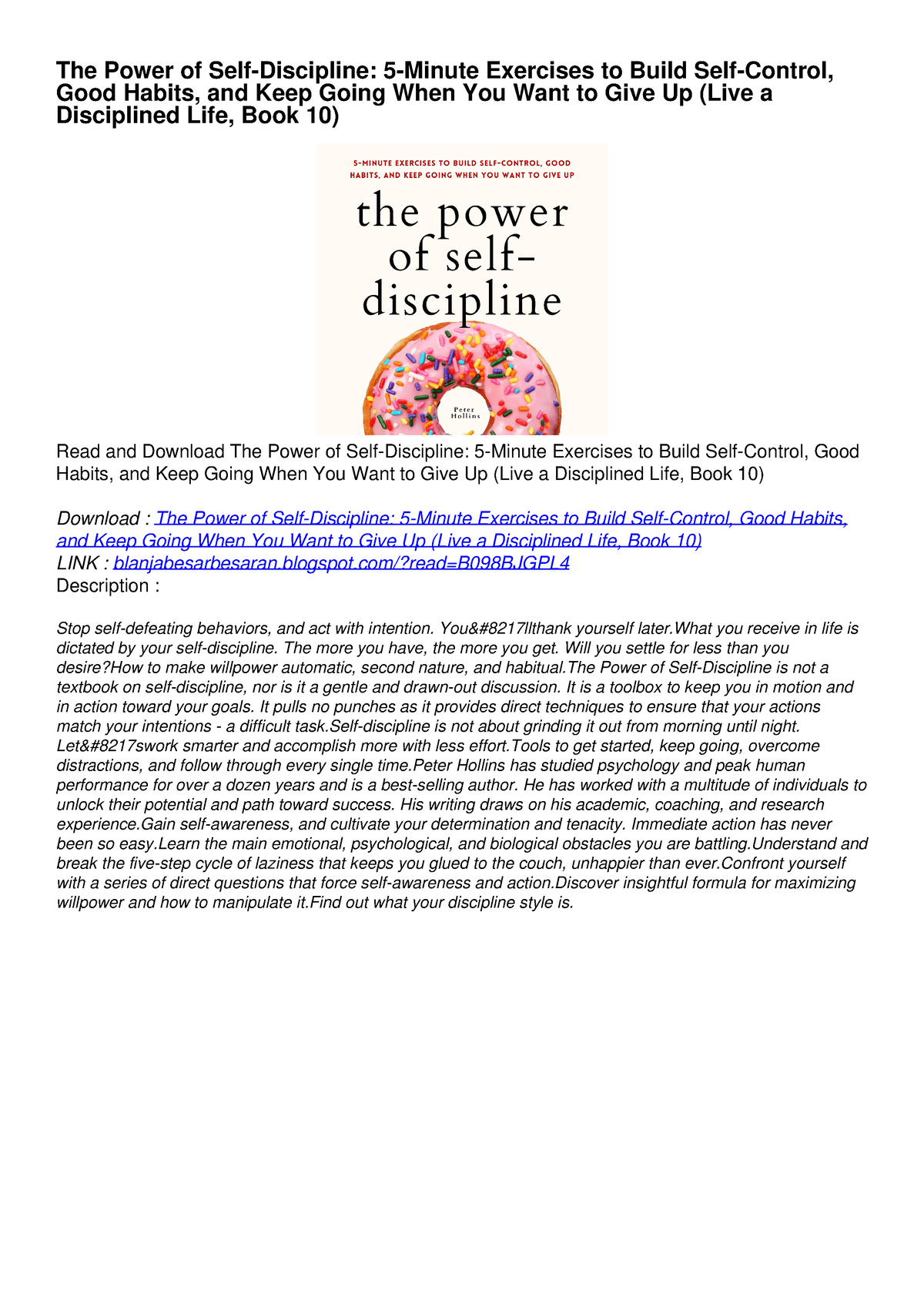 PDF The Power Of Self-Discipline: 5-Minute Exercises To Build Self ...