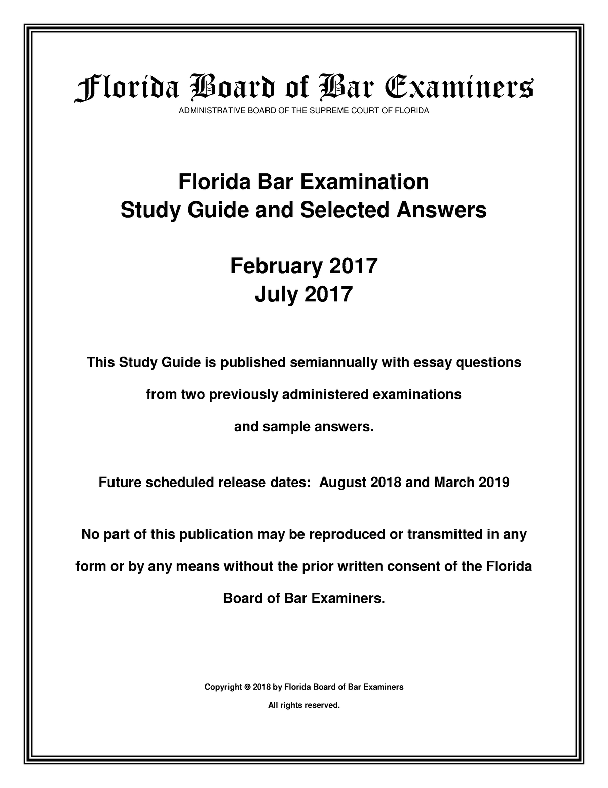 SG0318 Florida Bar Exam Study Aids Florida Board of Bar Examiners