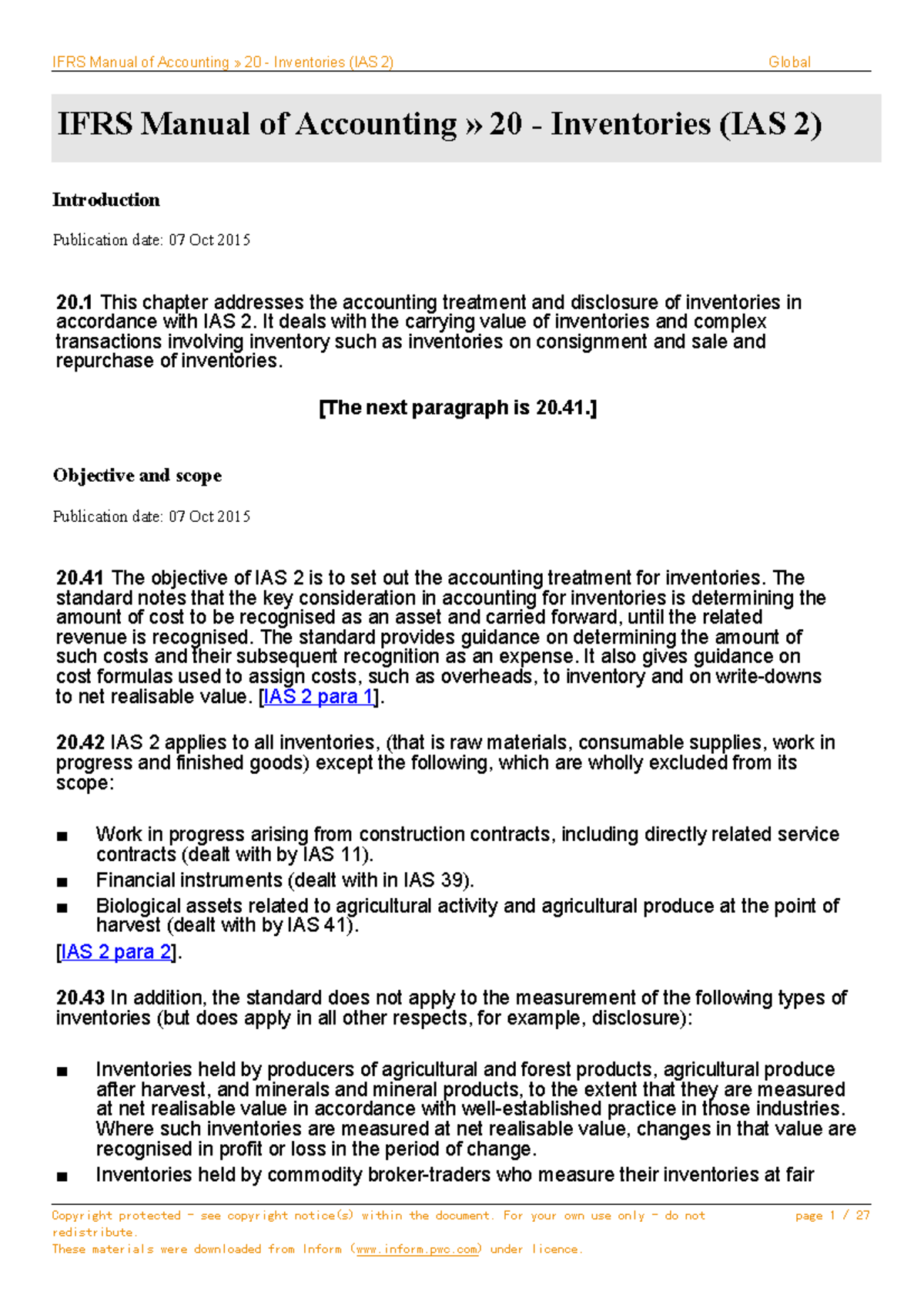 IFRS Manual of Accounting 20 Inventories IFRS Manual of Accounting