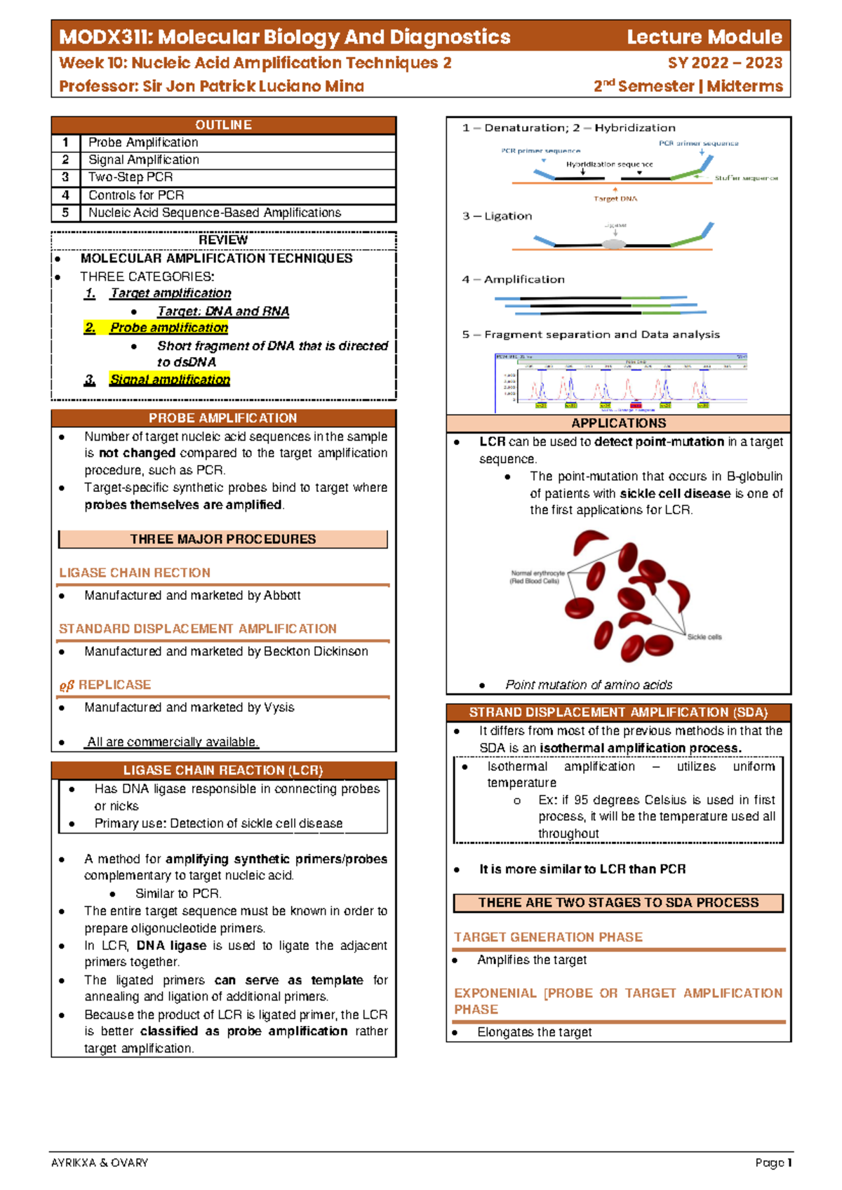 MODX311 LEC WEEK 10 Nucleic ACID Amplification PART 2 - MODX 311 ...