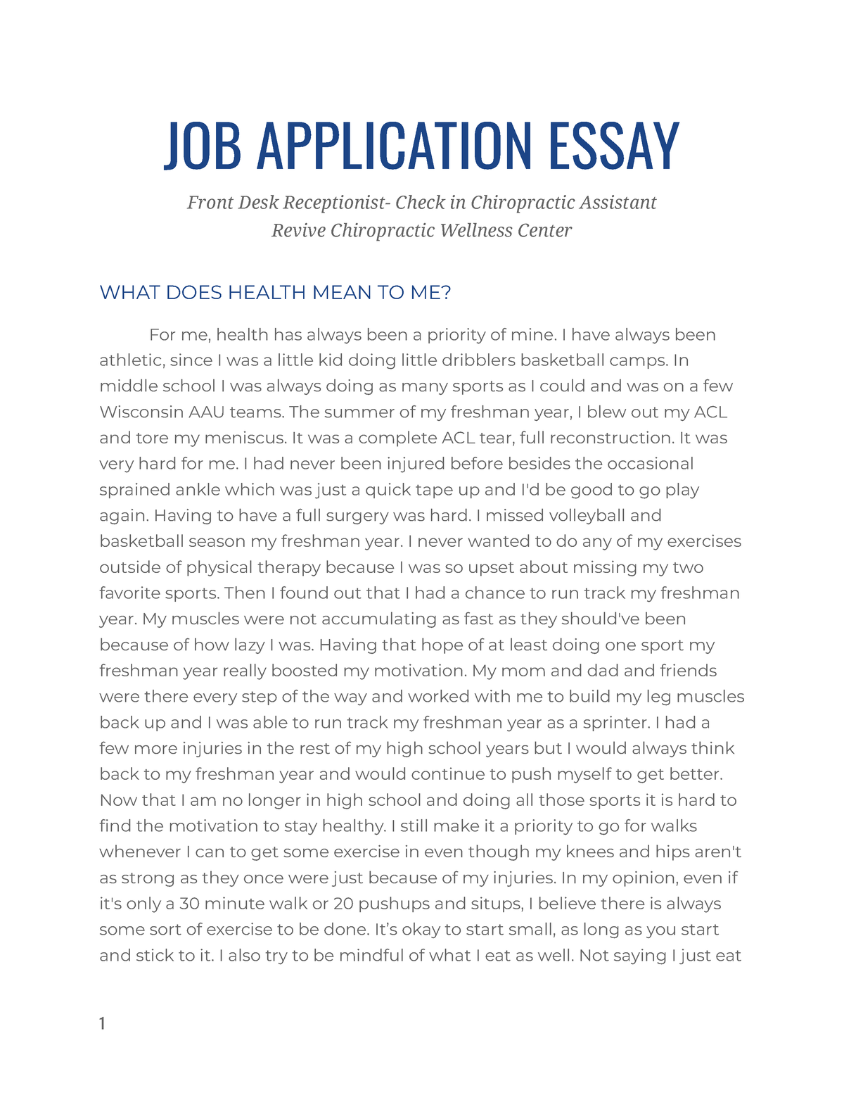 application job essay