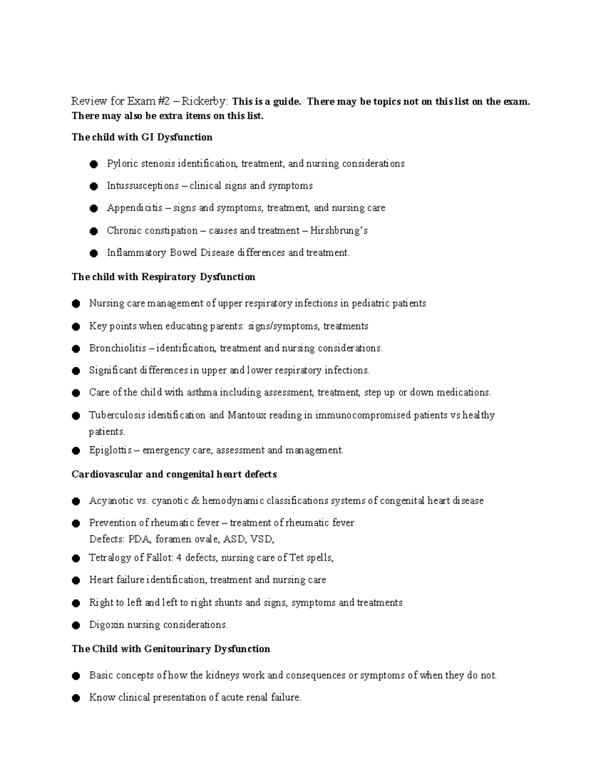 Review for Exam 2 - There may be topics not on this list on the exam ...