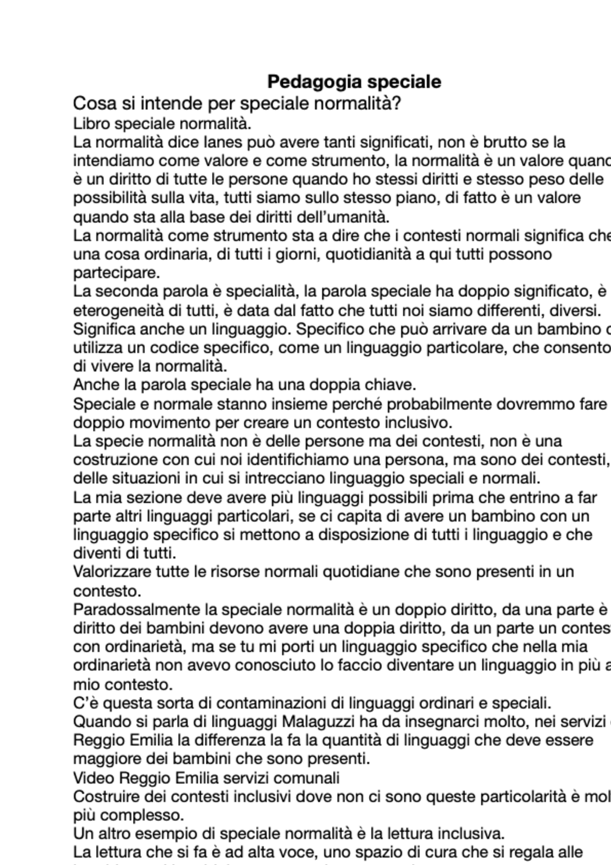 Pedagogia Speciale - Speciale Normalità - Studocu