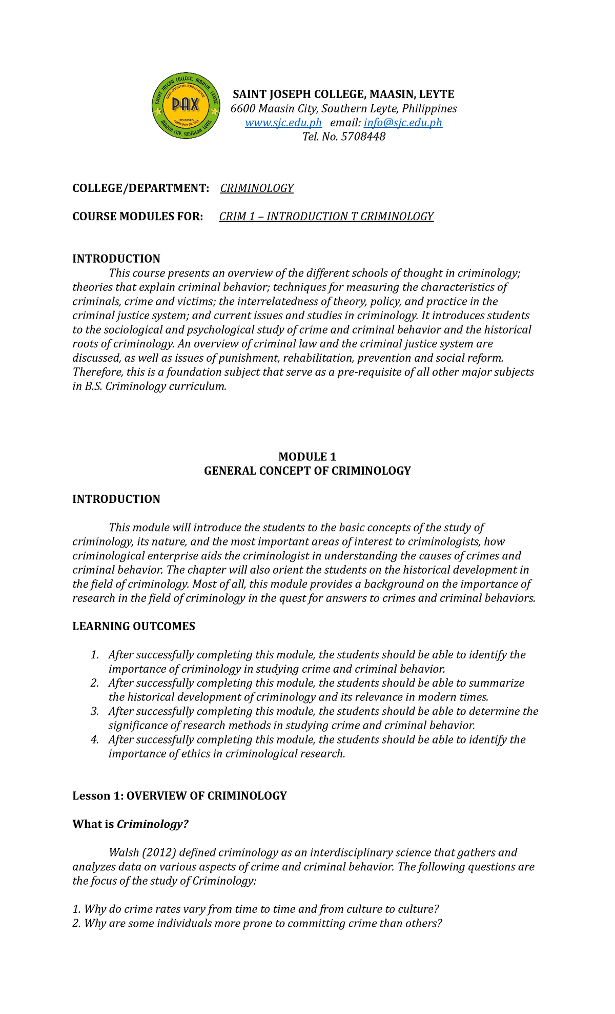 CRIM 1 Modules (1ST SEM 2021 - 2022) - SAINT JOSEPH COLLEGE, MAASIN ...