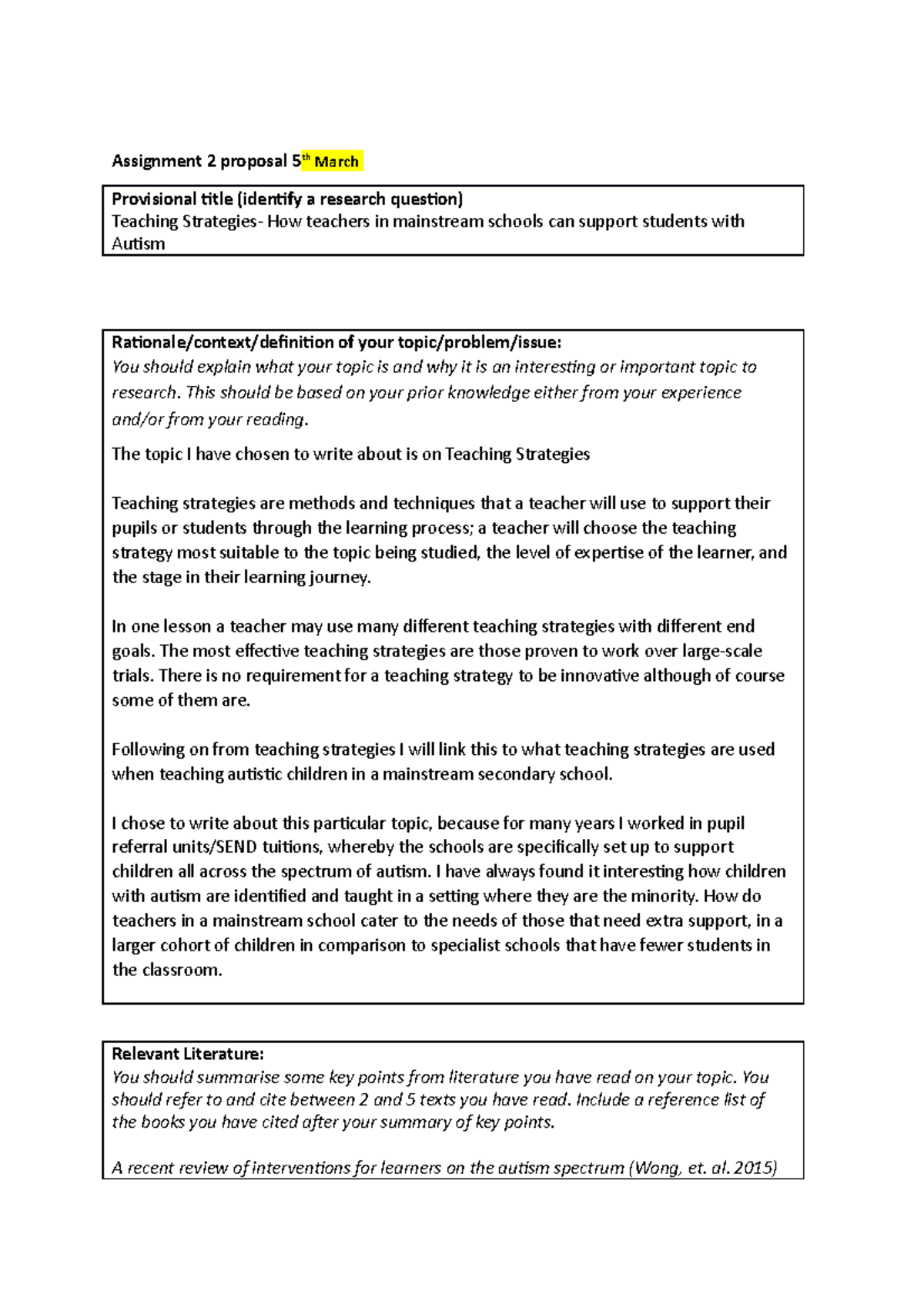 Proposal form assignment 2 - Assignment 2 proposal 5th March ...