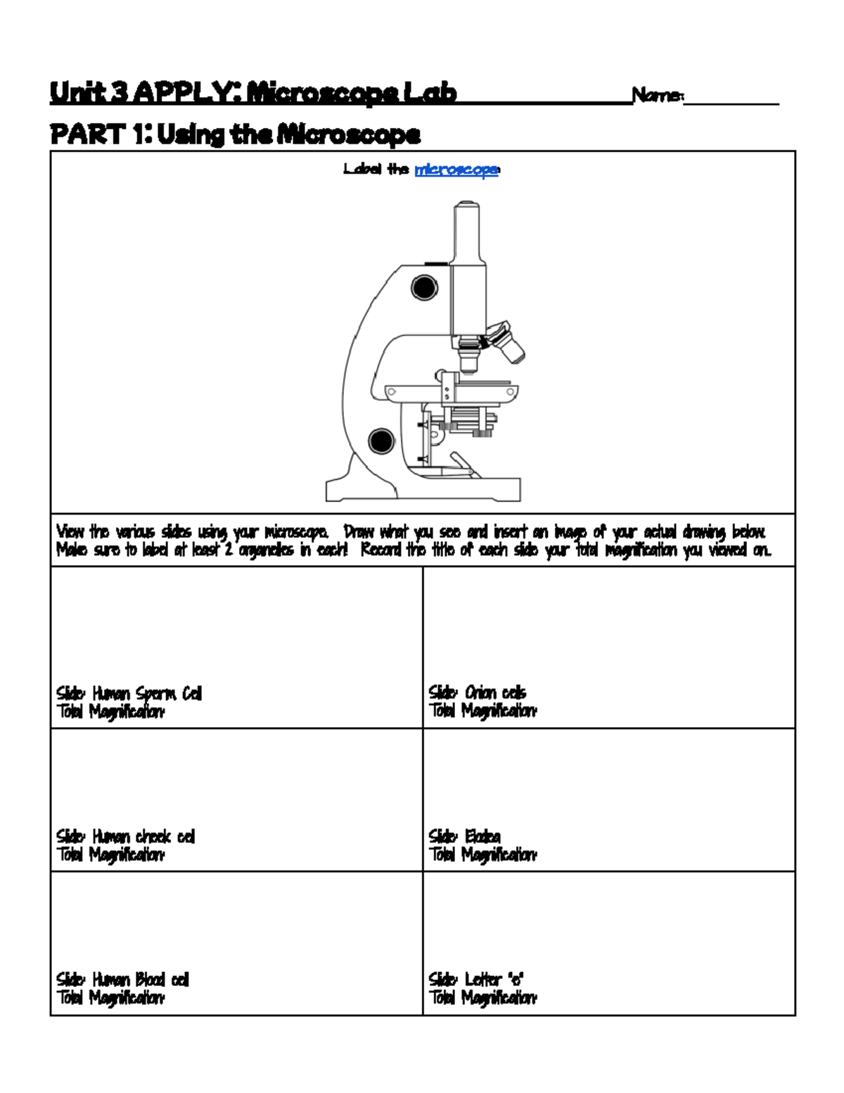 Microscope smart great - Unit 3 APPLY: Microscope Lab Name ...