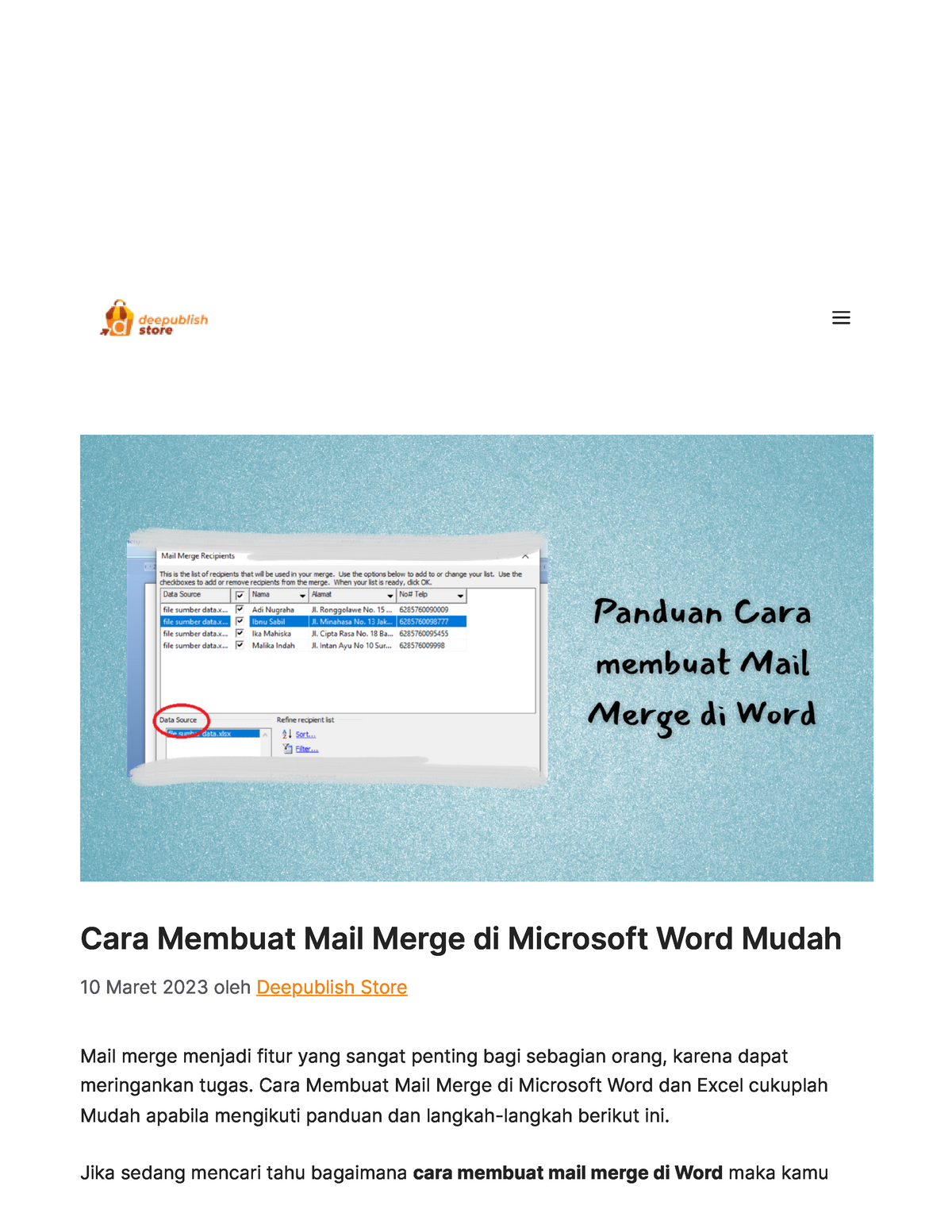 Cara Membuat Mail Merge Di Microsoft Word Mudah Deepublish Store Cara Membuat Mail Merge Di 2354