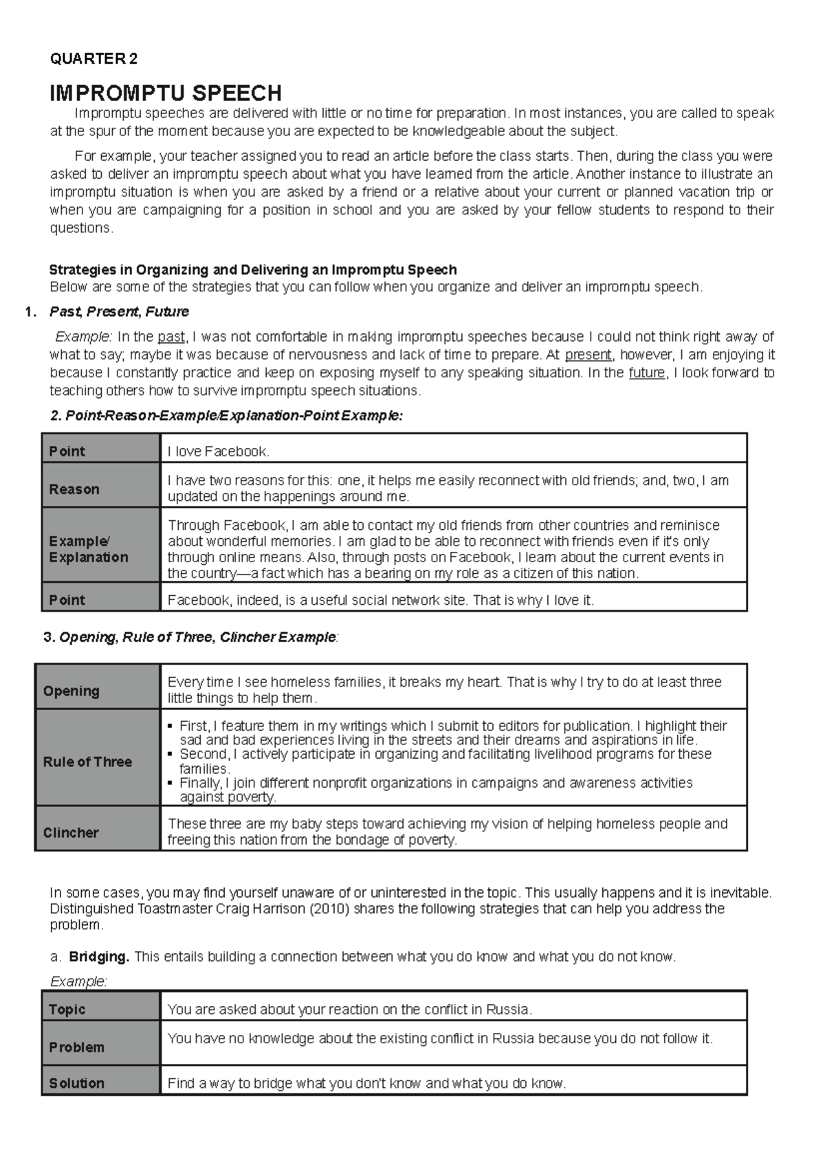 Q2 PT3 Impromptu Speech QUARTER 2 IMPROMPTU SPEECH Impromptu Speeches