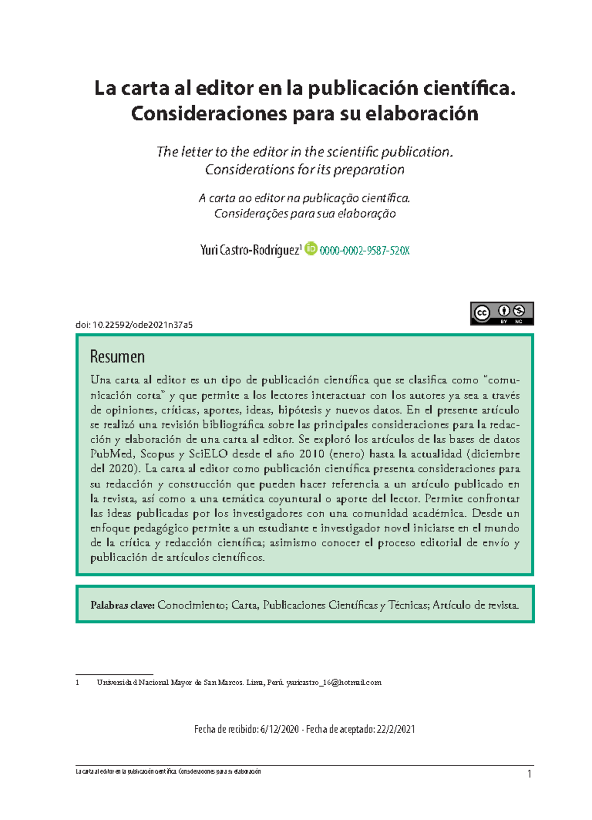 Carta al editor Apoyo - nada - La carta al editor en la publicación ...