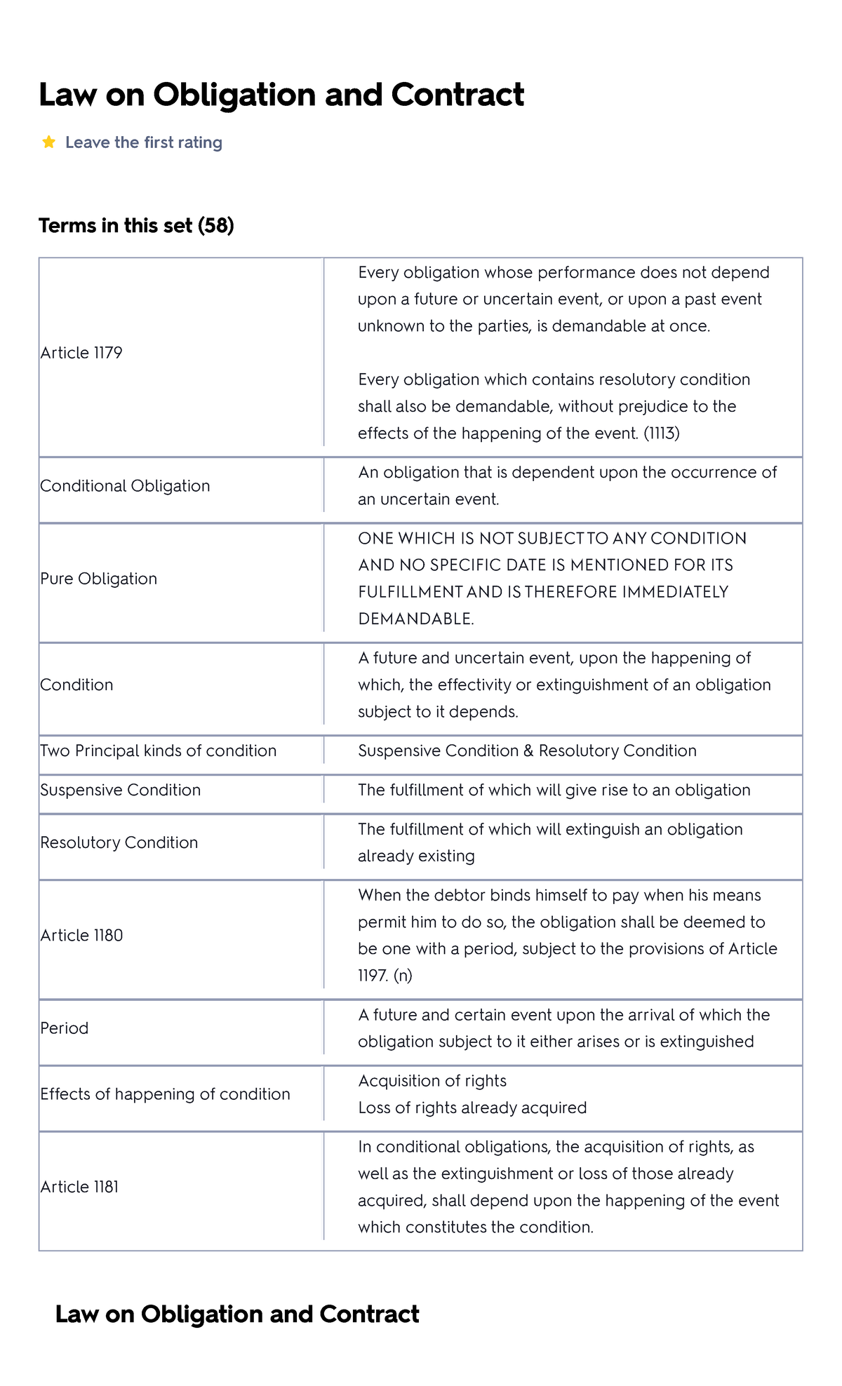 Law On Obligation And Contract Flashcard - Law On Obligation And ...