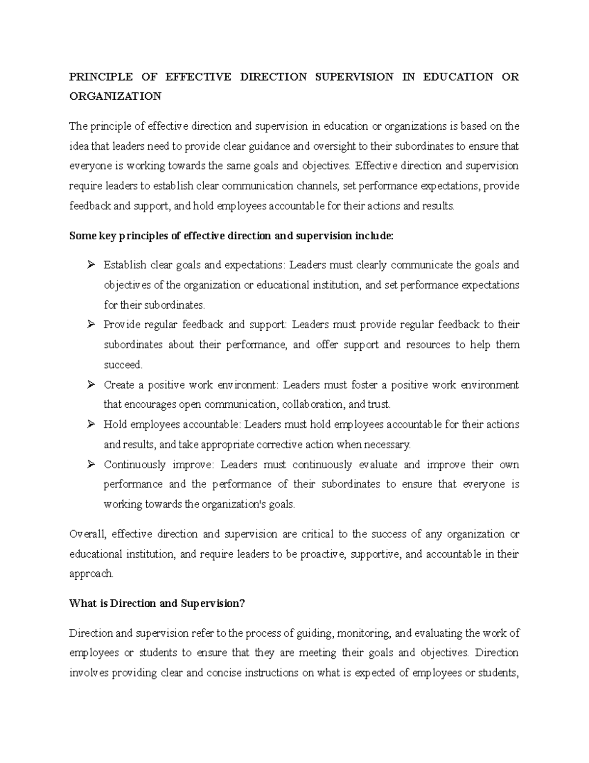 Principle OF Effective Direction Supervision IN Education OR ...