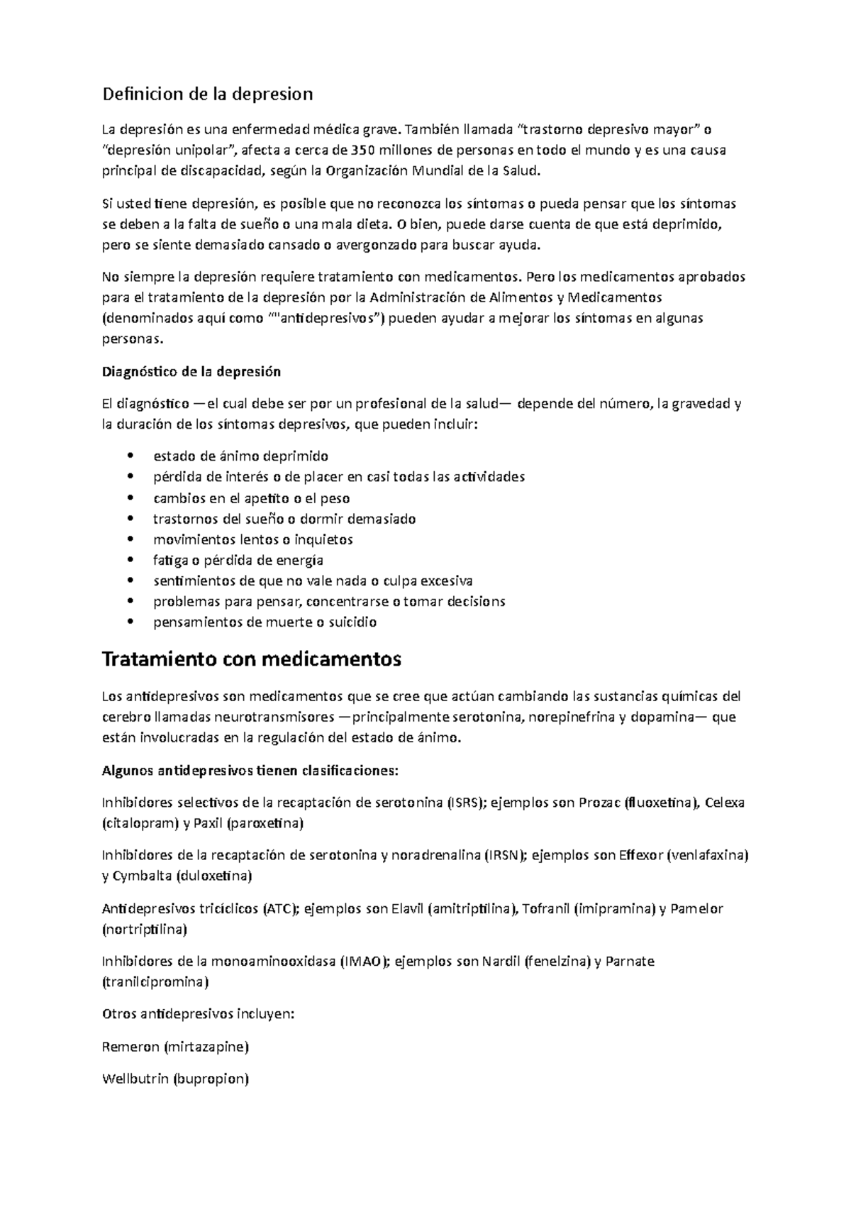 Pros Y Contras De Tomar Antidepresivos psicologia de la Psicofarmacologia ultimos ciclos academicos - Definicion  de la depresion La - StuDocu