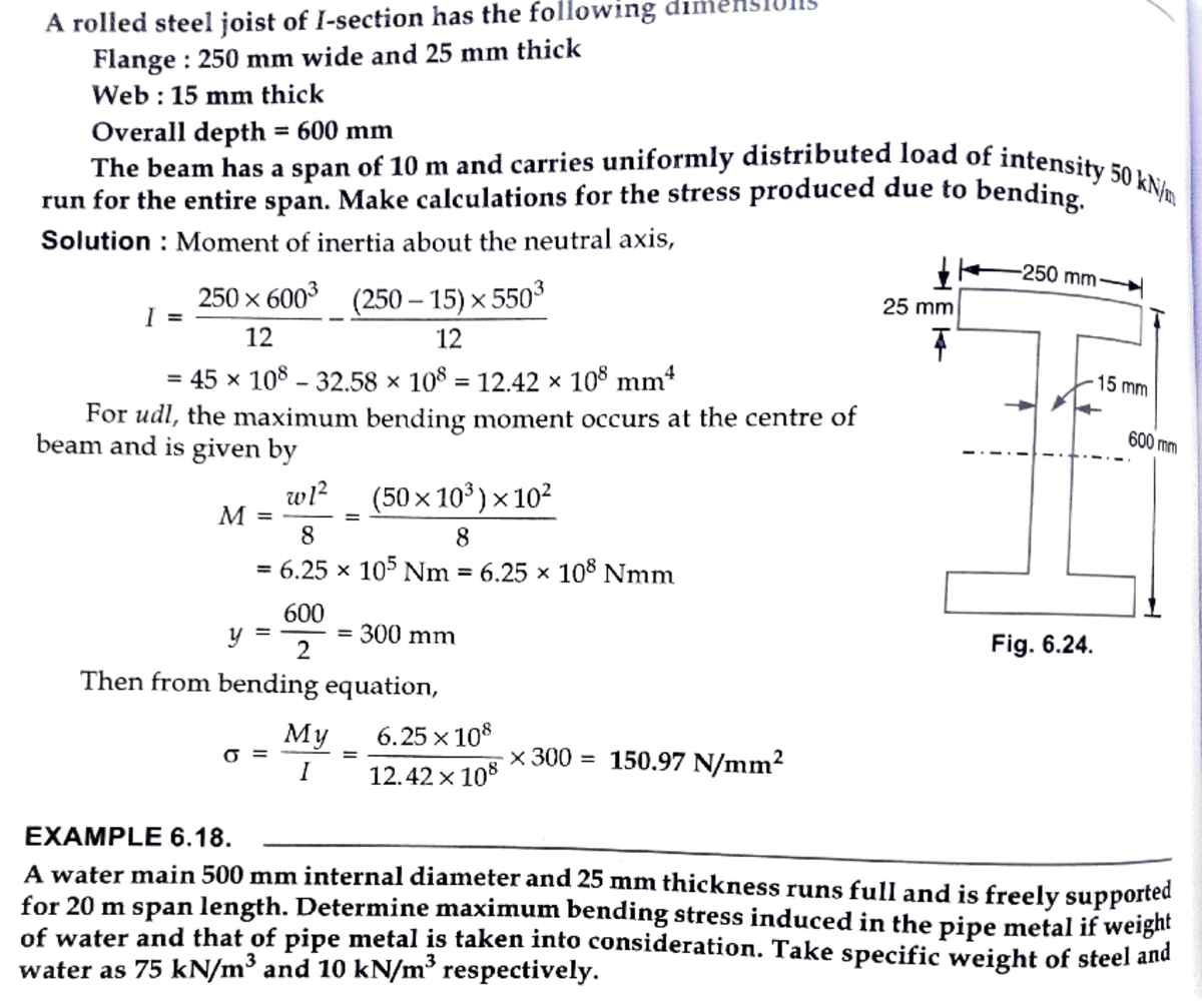 Unit 5 numericals (Bending equation) - A rolled steel joist of I ...