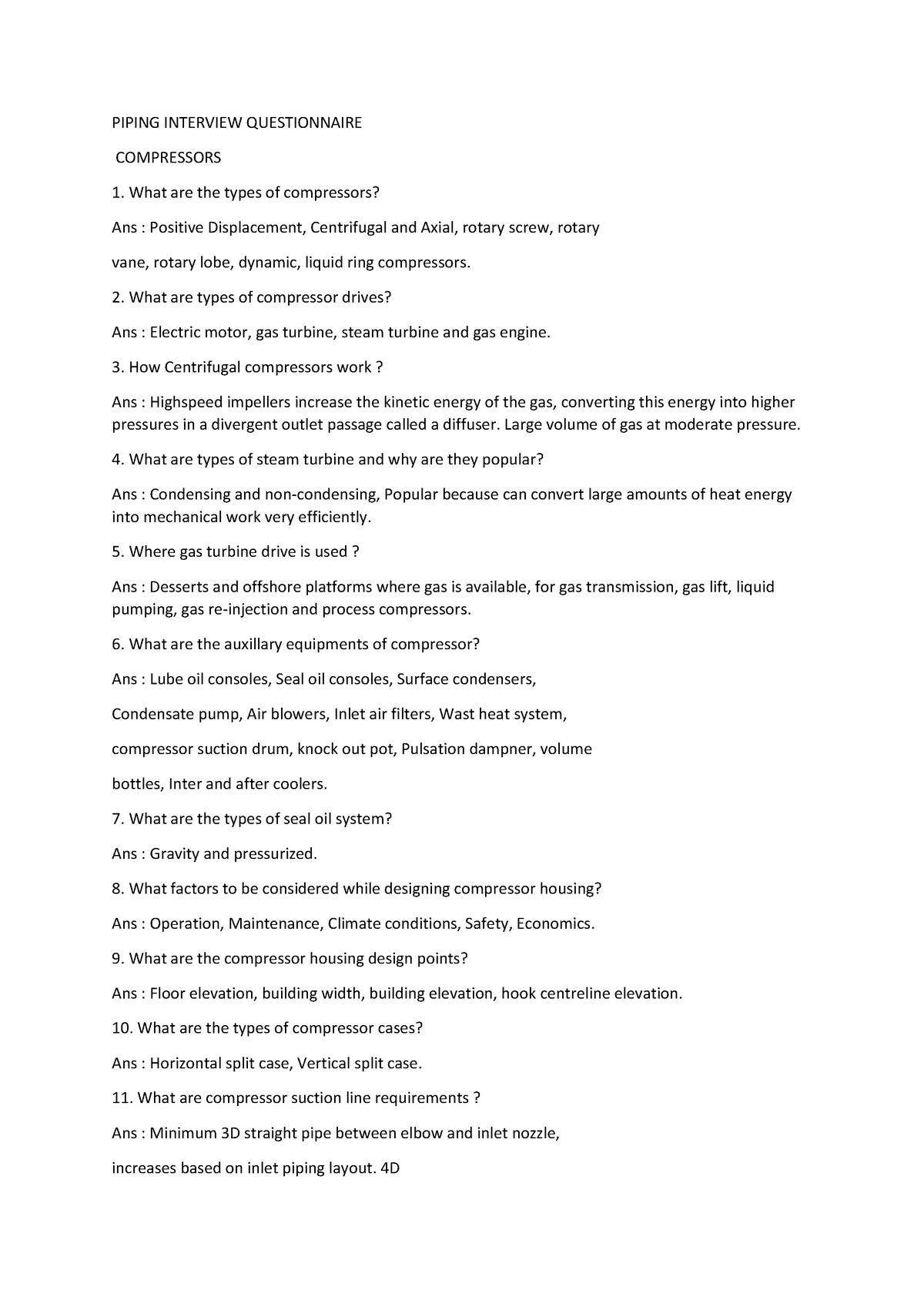 Piping Interview Questionnaire - PIPING INTERVIEW QUESTIONNAIRE ...