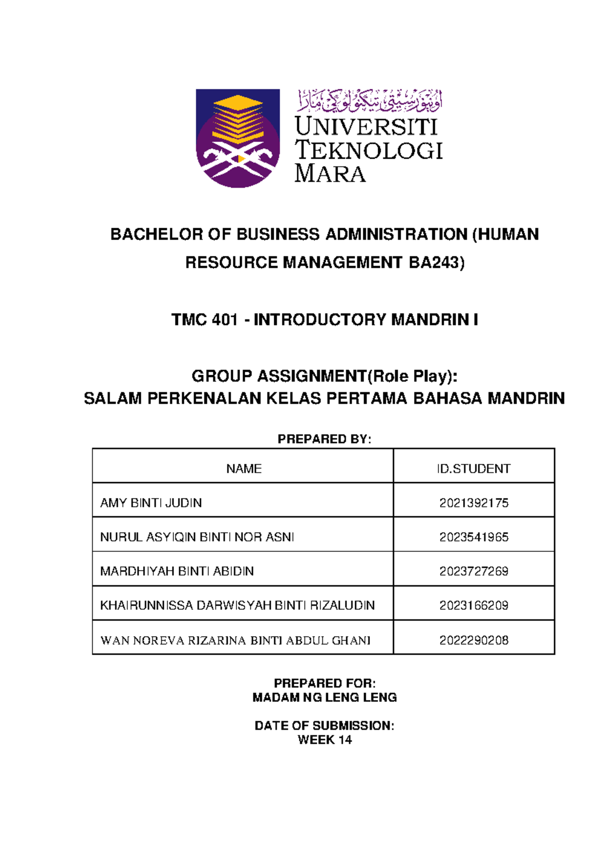 Salam Perkenalam Assignment TMC401 Latest - BACHELOR OF BUSINESS ...